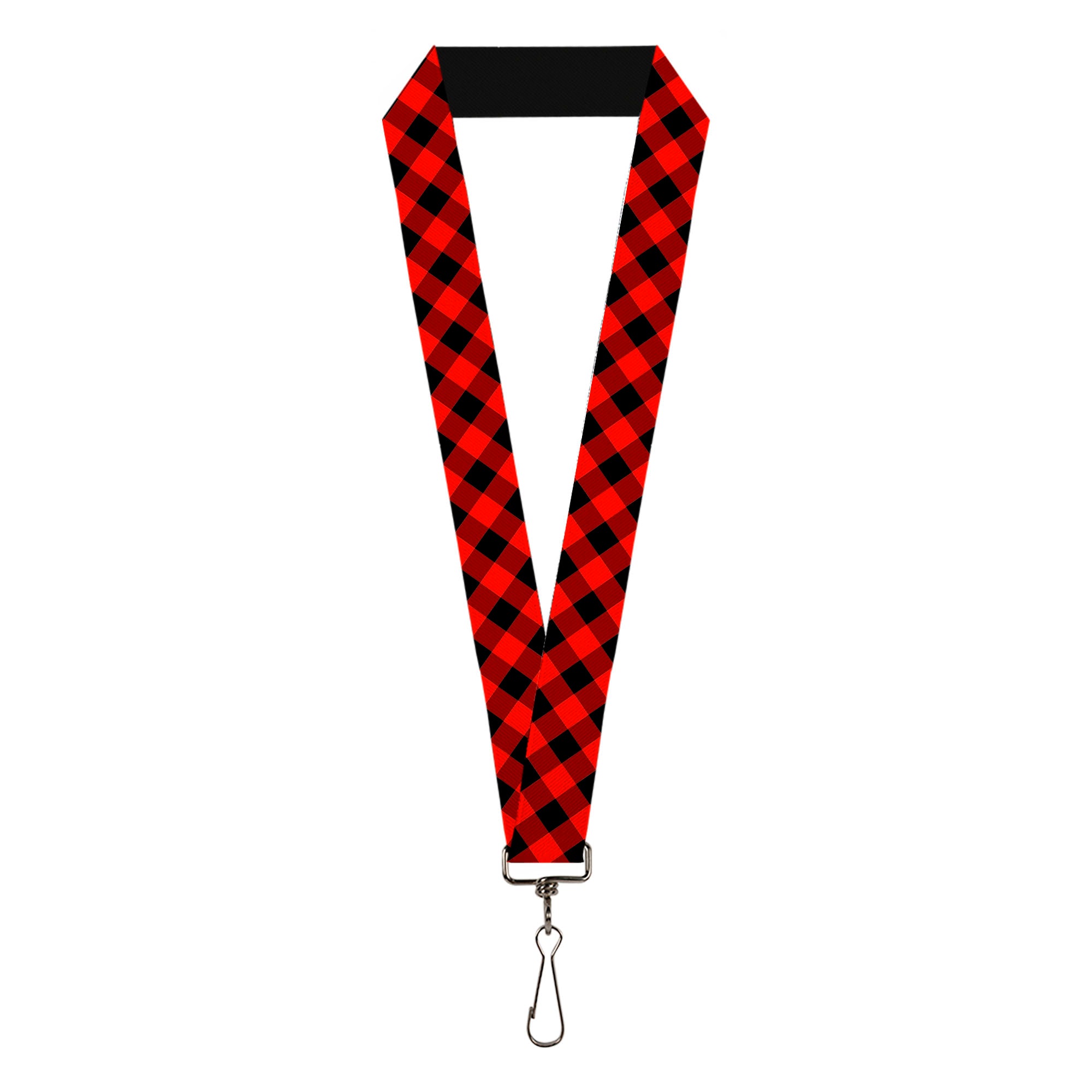 Lanyard - 1.0" - Diagonal Buffalo Plaid Black Red Lanyards Buckle-Down