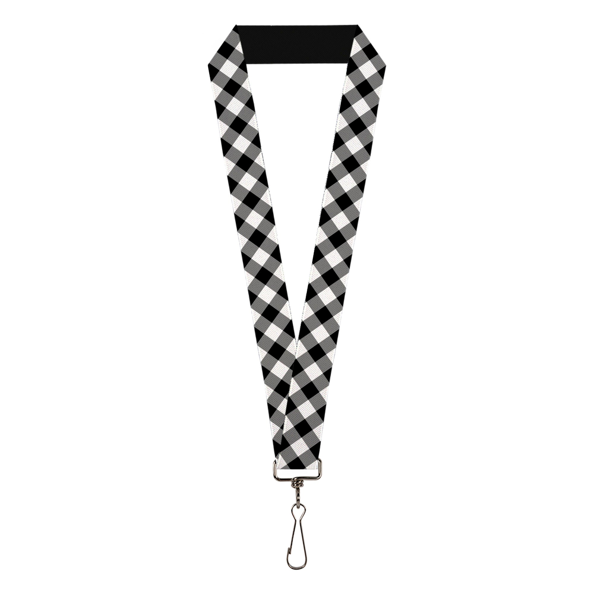 Lanyard - 1.0" - Diagonal Buffalo Plaid Black White Lanyards Buckle-Down
