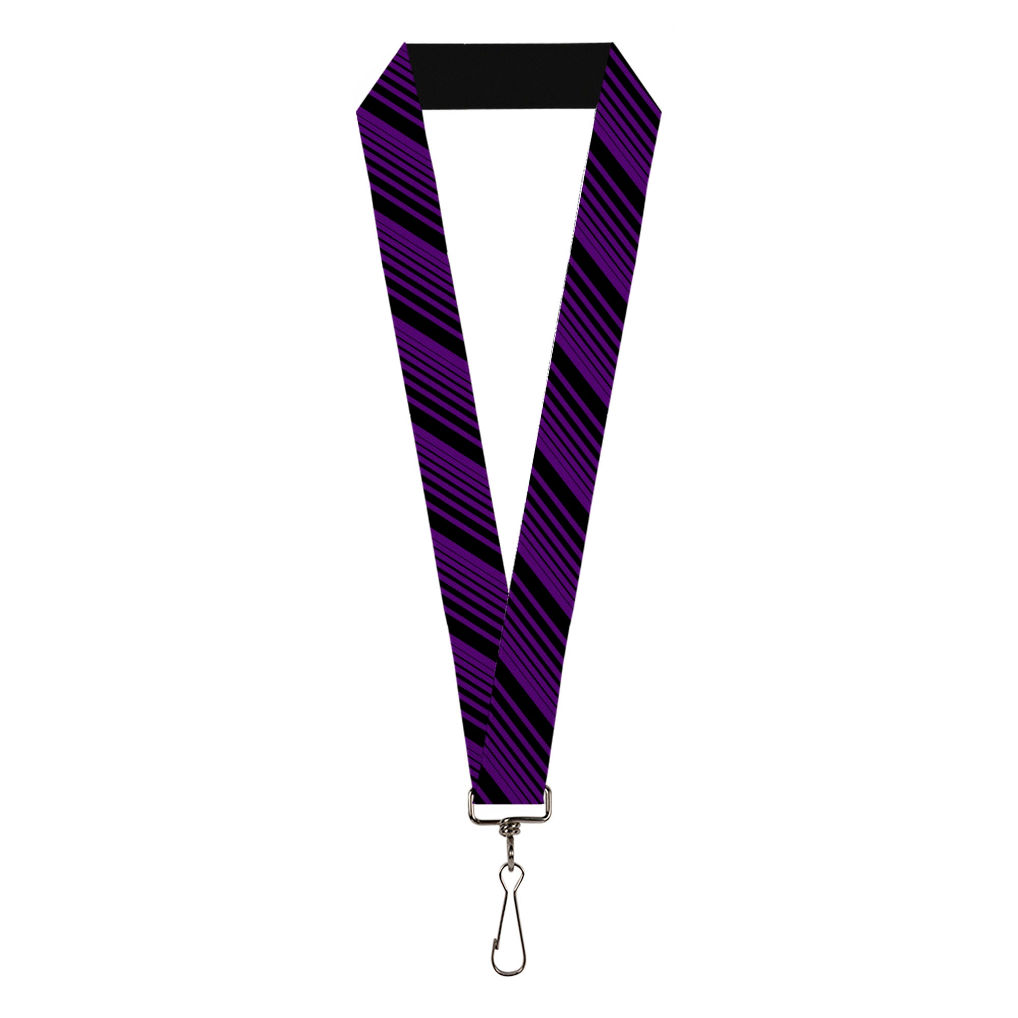 Lanyard - 1.0" - Diagonal Stripes Black Purple Lanyards Buckle-Down