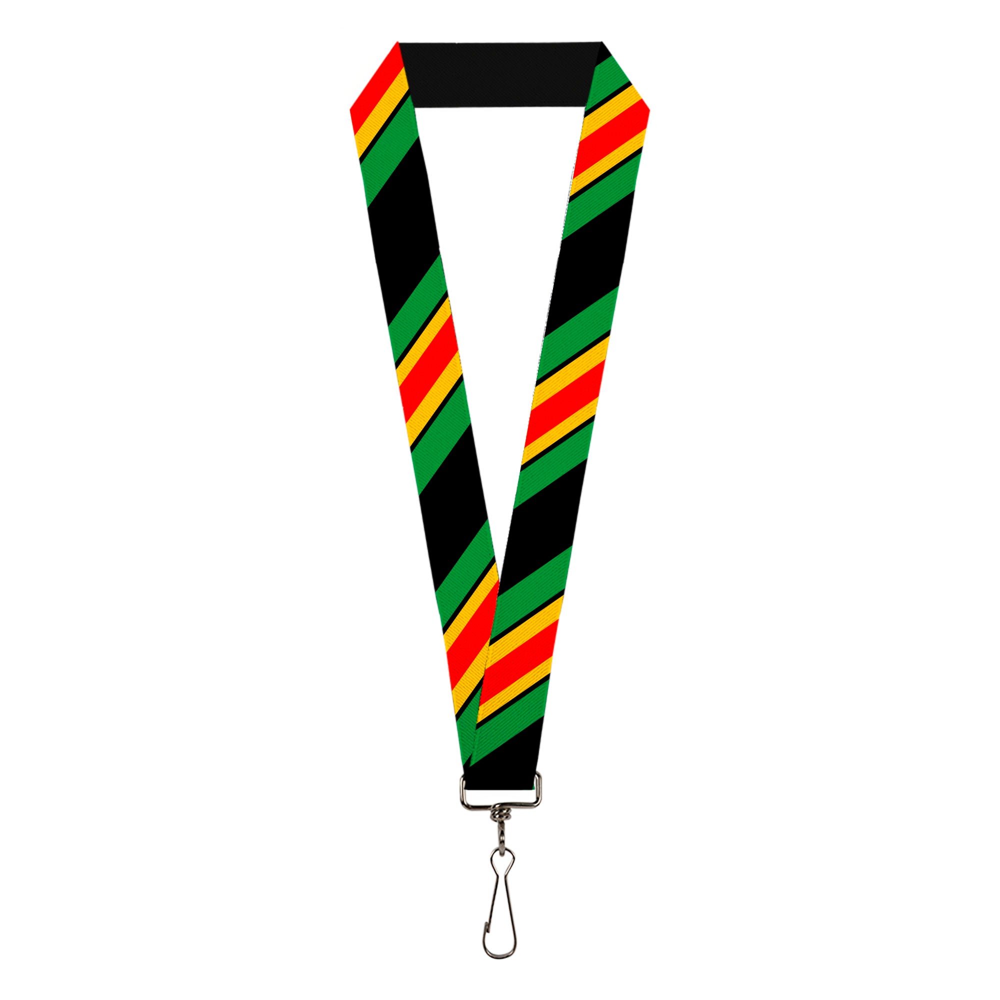 Lanyard - 1.0" - Diagonal Stripes Black Green Yellow Red Lanyards Buckle-Down