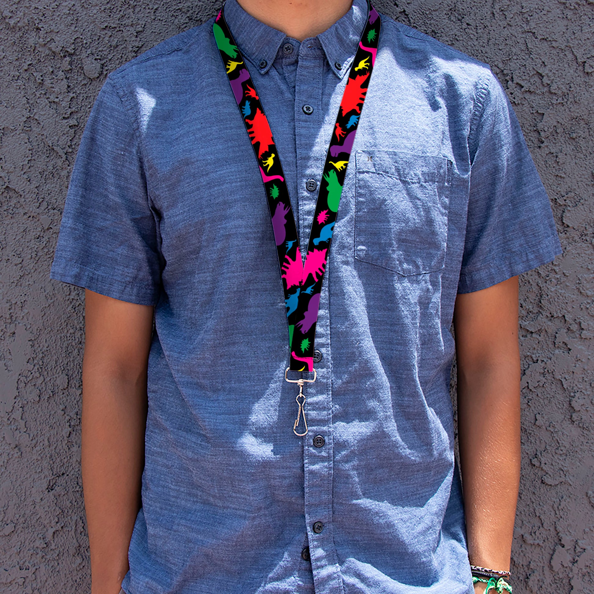 Lanyard - 1.0" - Dinosaur Silhouette Black Multi Color Lanyards Buckle-Down