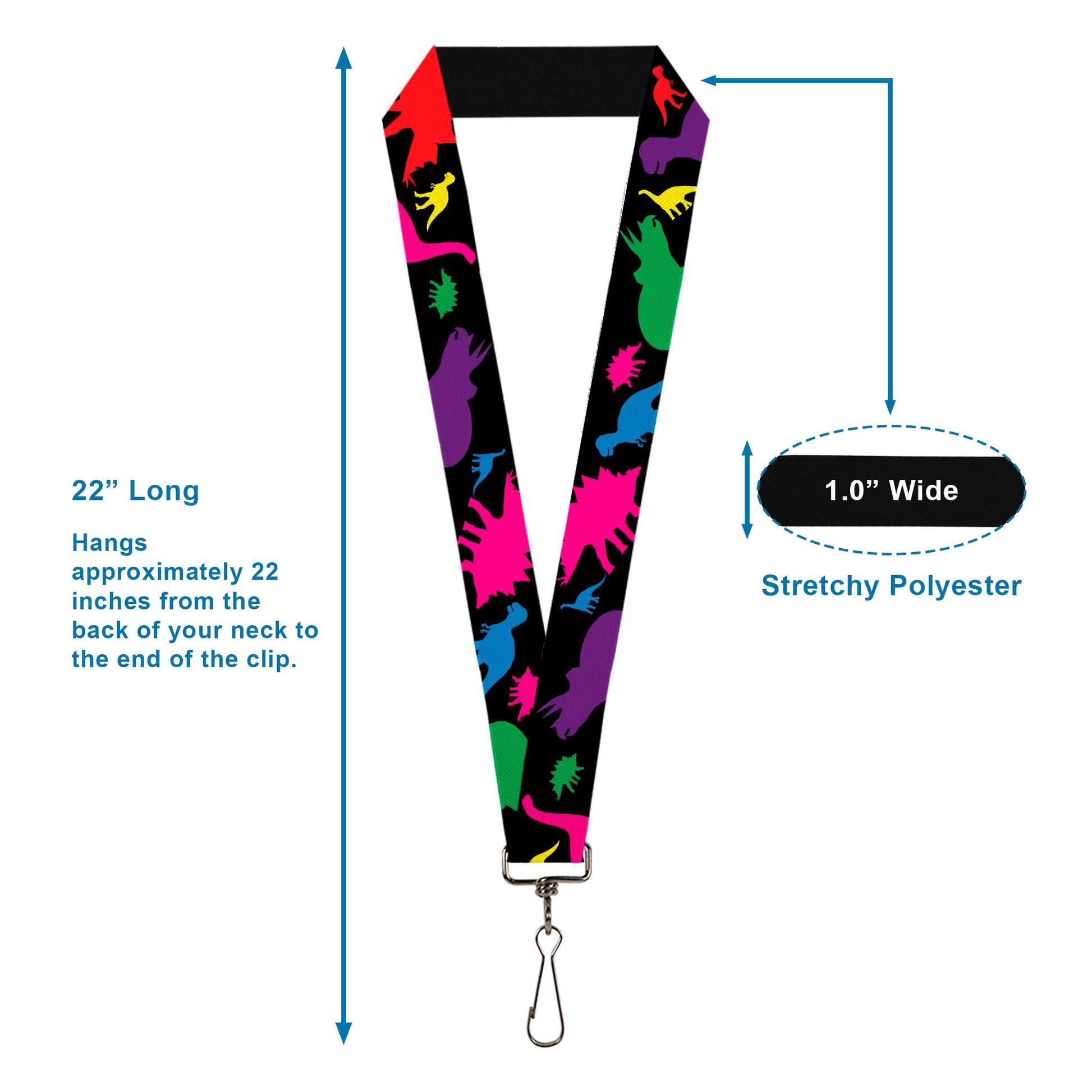 Lanyard - 1.0" - Dinosaur Silhouette Black Multi Color Lanyards Buckle-Down