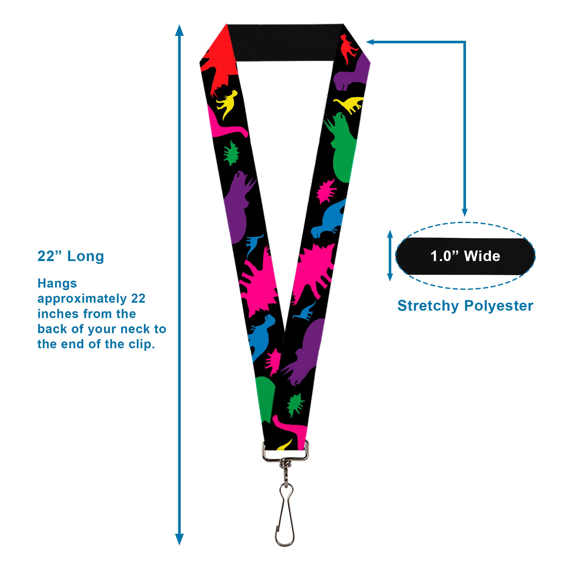 Lanyard - 1.0" - Dinosaur Silhouette Black Multi Color Lanyards Buckle-Down