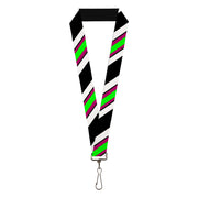 Lanyard - 1.0" - Diagonal Stripes Black White Pink Green Lanyards Buckle-Down