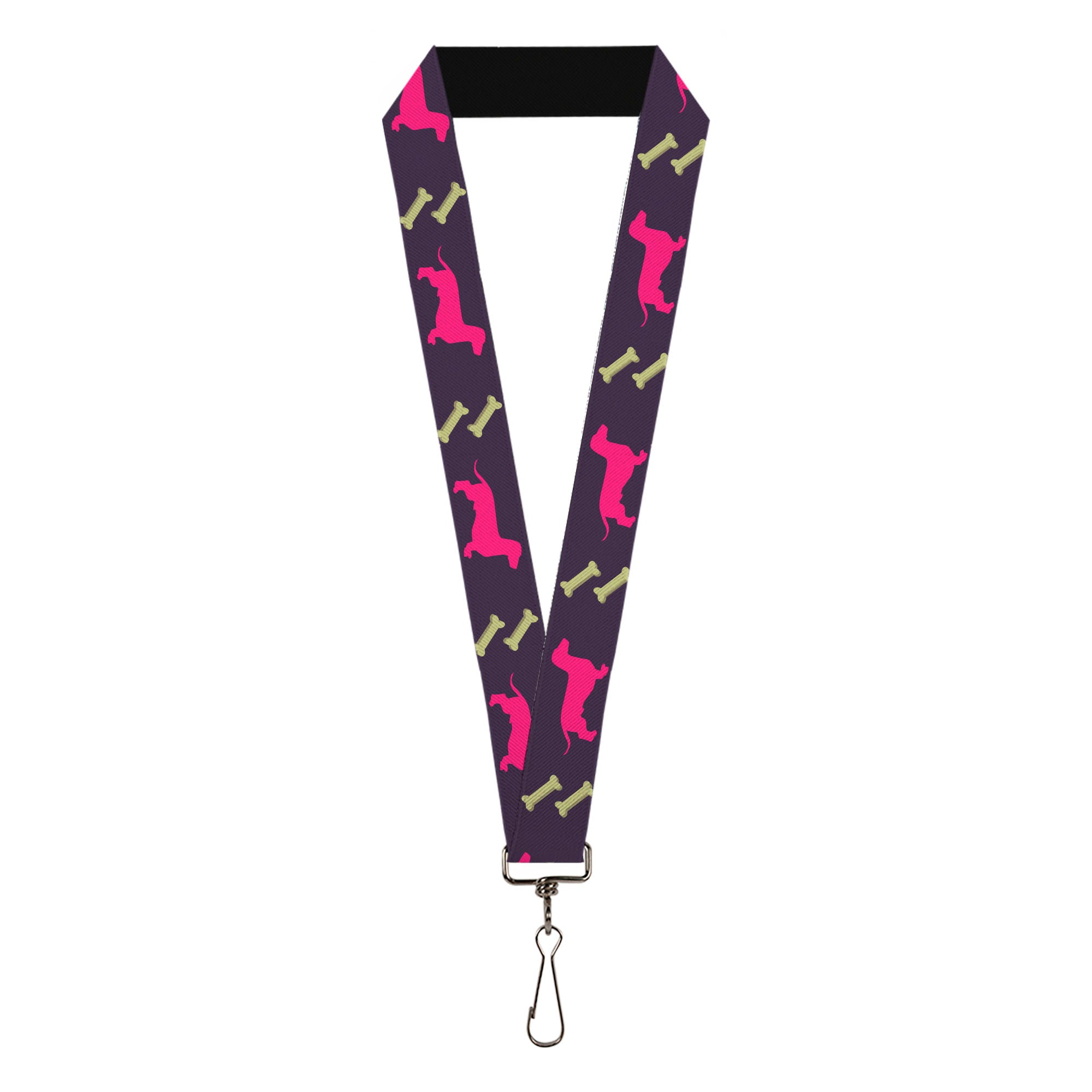 Lanyard - 1.0" - Dachshunds & Bones Purple Fuchsia Green Lanyards Buckle-Down