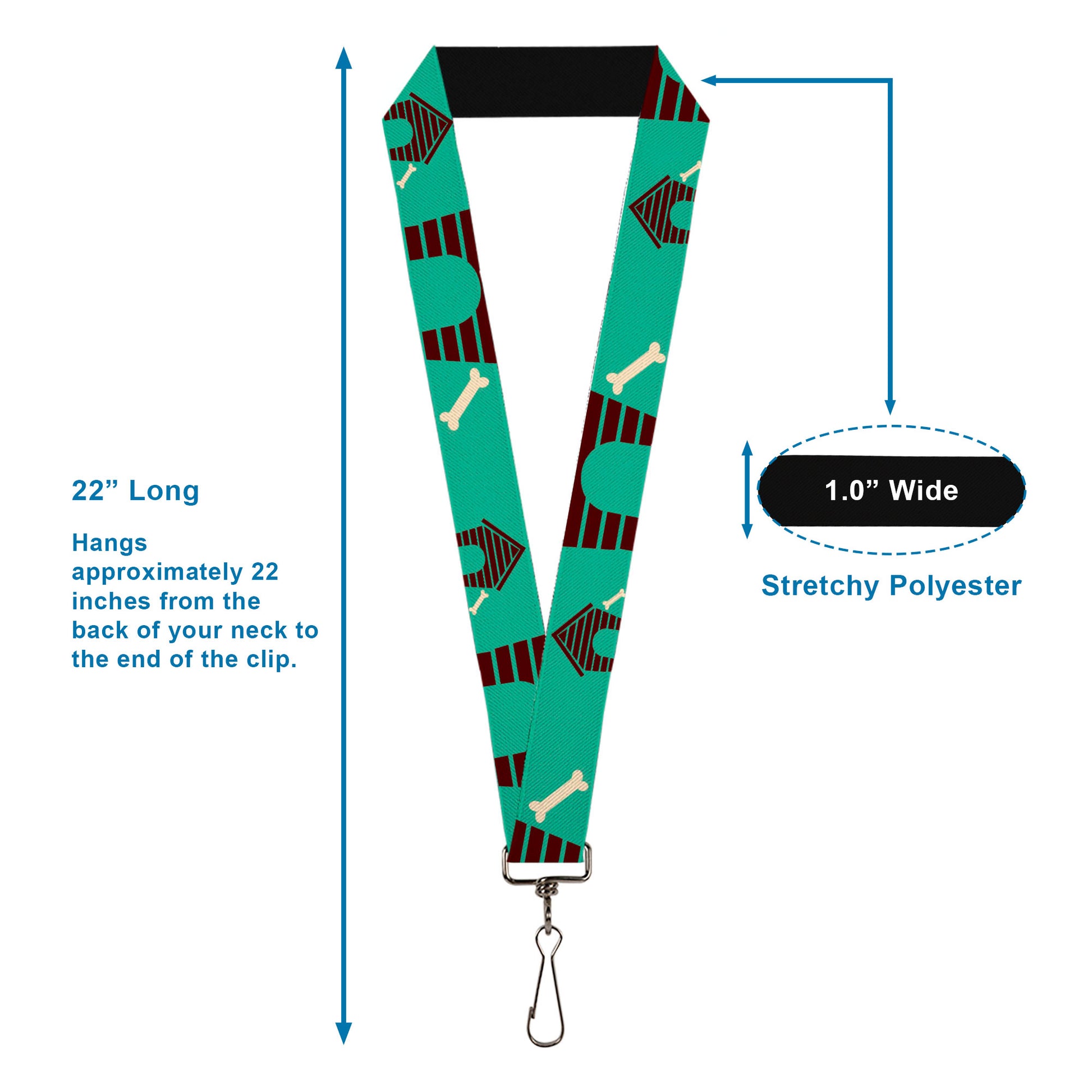 Lanyard - 1.0" - Dog House & Bone Turquoise Brown Lanyards Buckle-Down