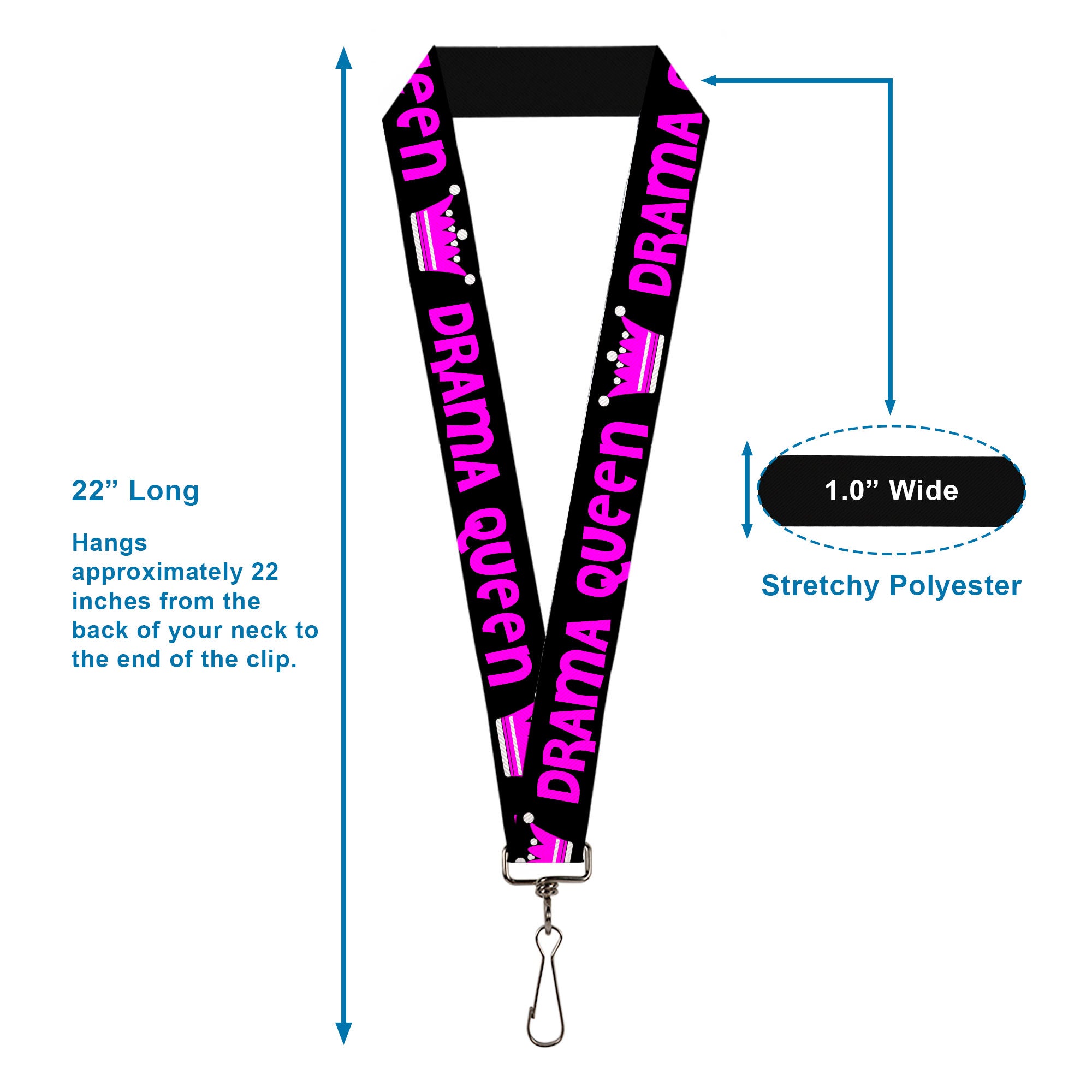 Lanyard - 1.0" - DRAMA QUEEN Black Fuchsia Lanyards Buckle-Down