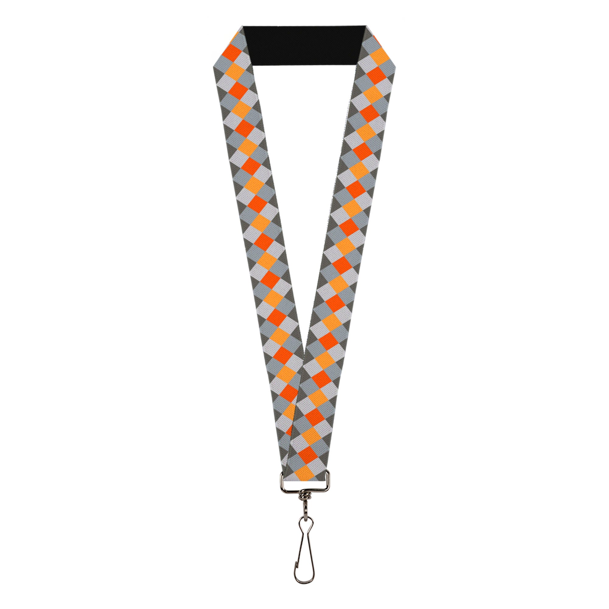Lanyard - 1.0" - Diamond Plaid Grays Orange Lanyards Buckle-Down