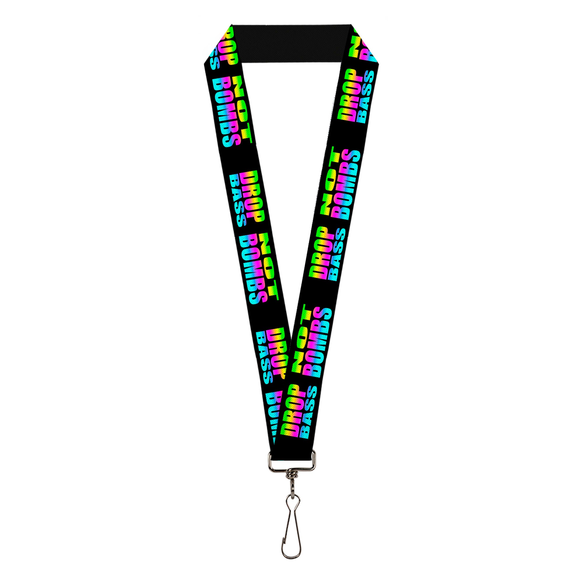 Lanyard - 1.0" - DROP BASS NOT BOMBS Black Rainbow Lanyards Buckle-Down