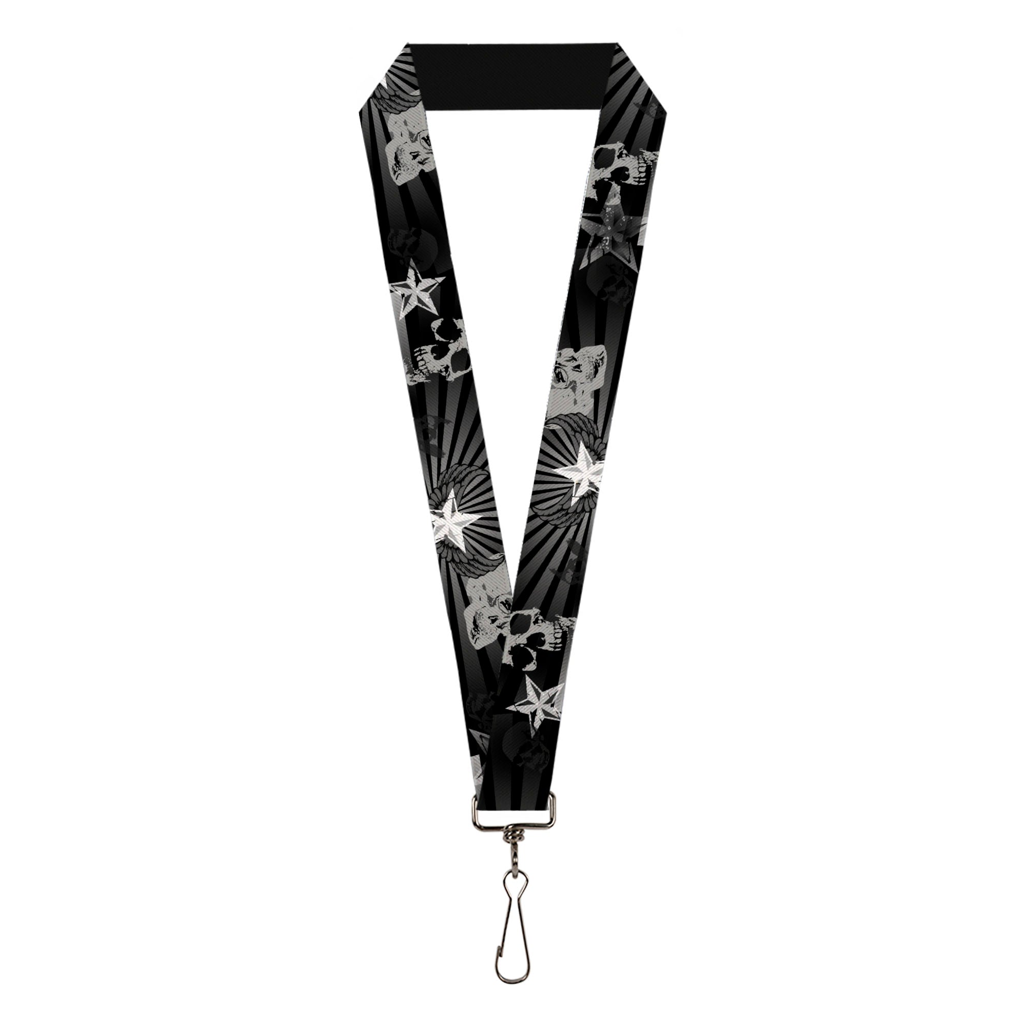 Lanyard - 1.0" - Die Hard Skulls & Stars1 Black Grays Lanyards Buckle-Down