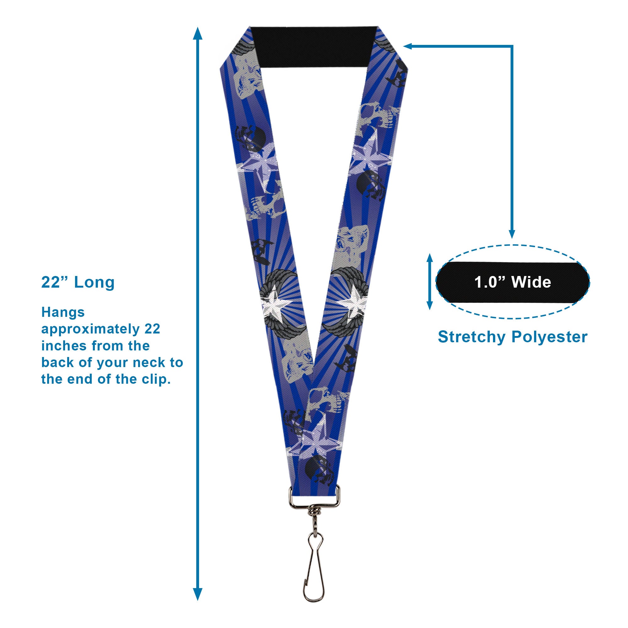 Lanyard - 1.0" - Die Hard Skulls & Stars1 Blue Grays Lanyards Buckle-Down