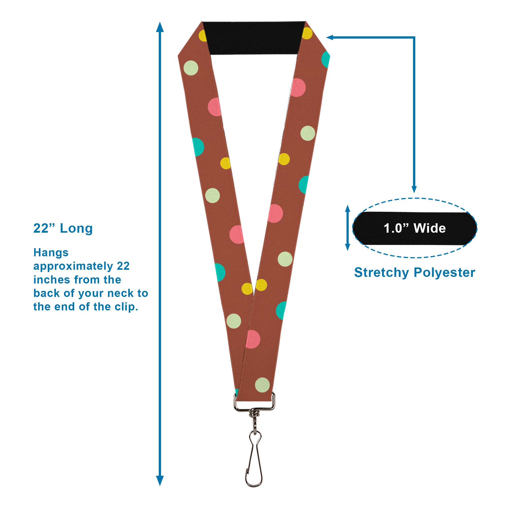 Lanyard - 1.0" - Dots Brown Multi Pastel Lanyards Buckle-Down