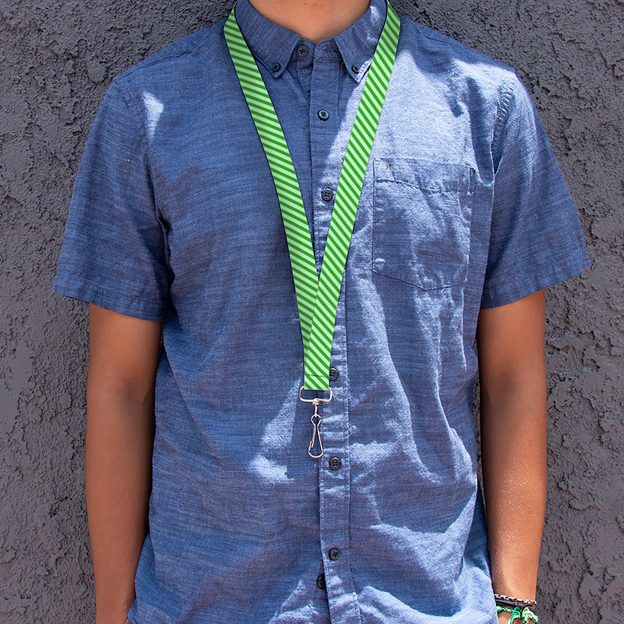 Lanyard - 1.0" - Diagonal Stripes Pastel Greens Lanyards Buckle-Down