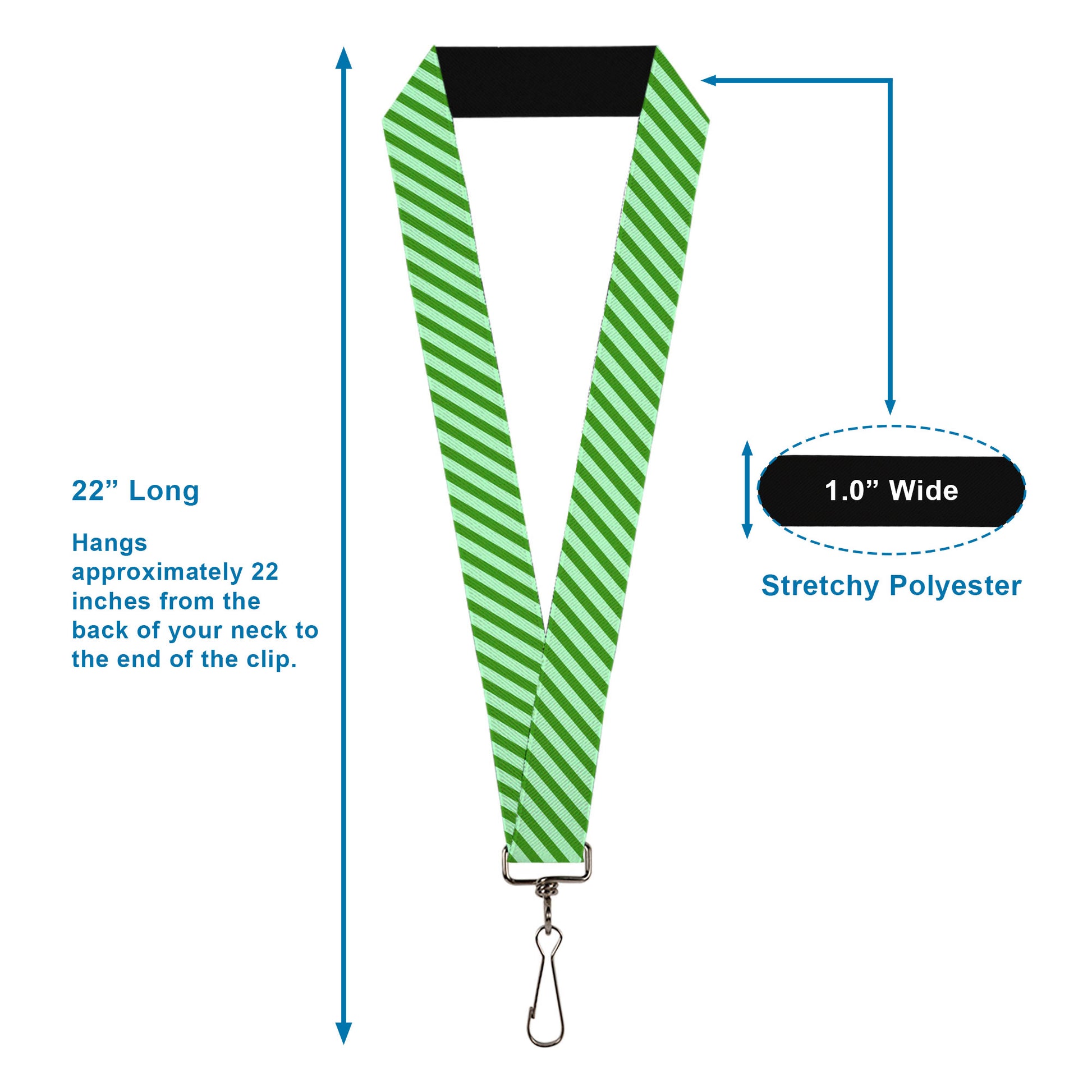 Lanyard - 1.0" - Diagonal Stripes Pastel Greens Lanyards Buckle-Down