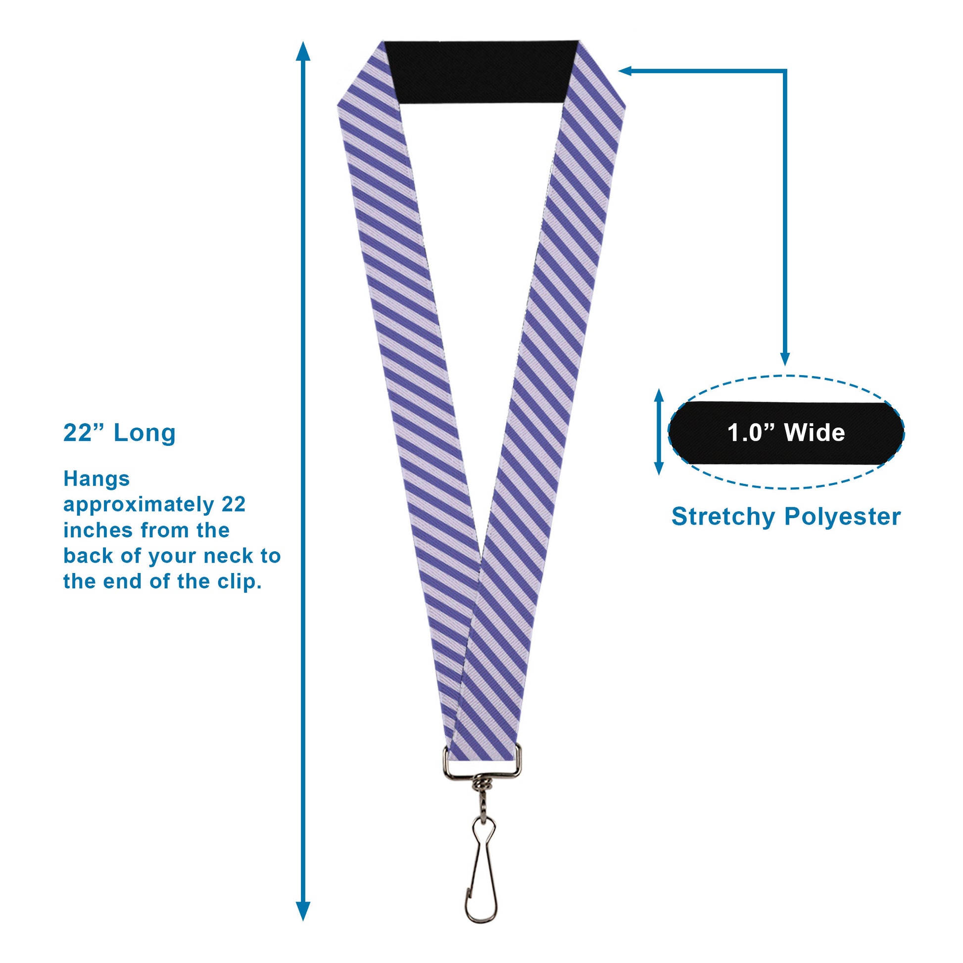 Lanyard - 1.0" - Diagonal Stripes Pastel Blues Lanyards Buckle-Down