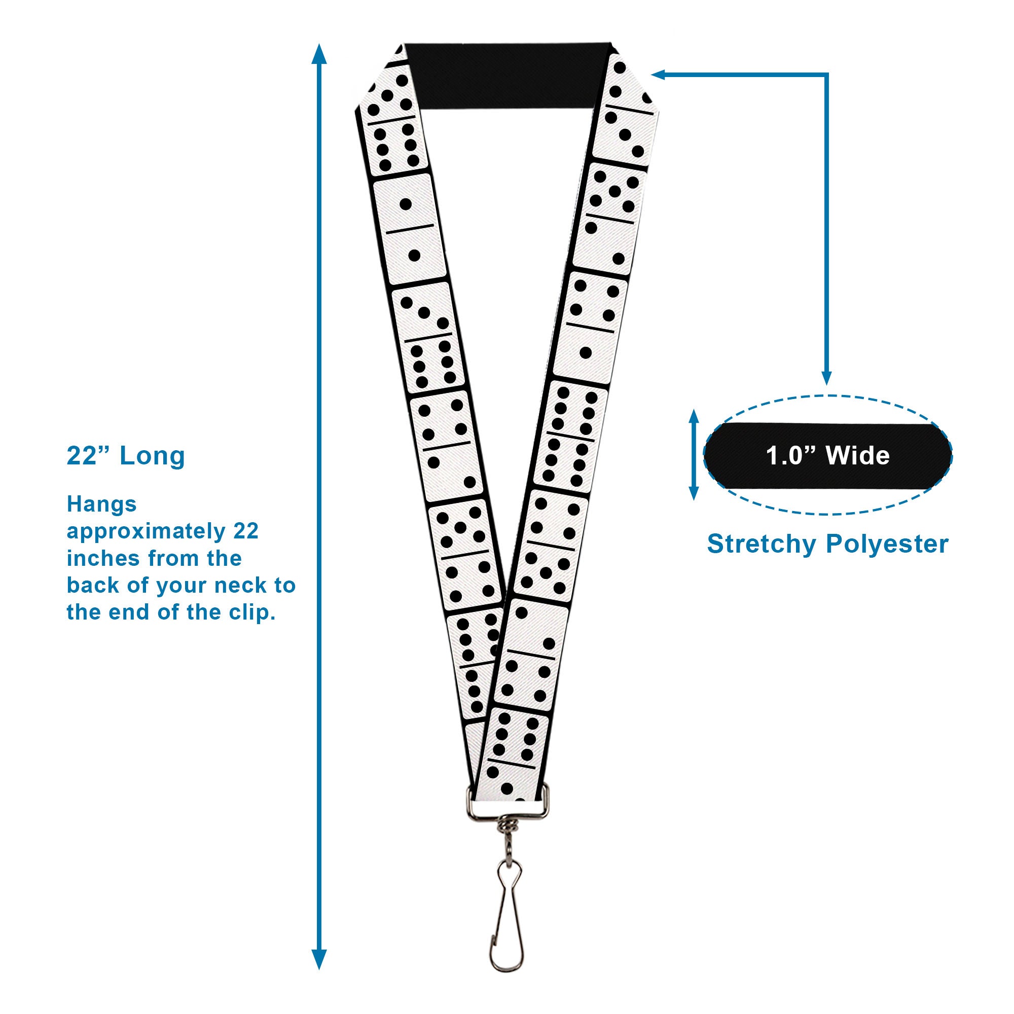 Lanyard - 1.0" - Dominos Black White Black Lanyards Buckle-Down