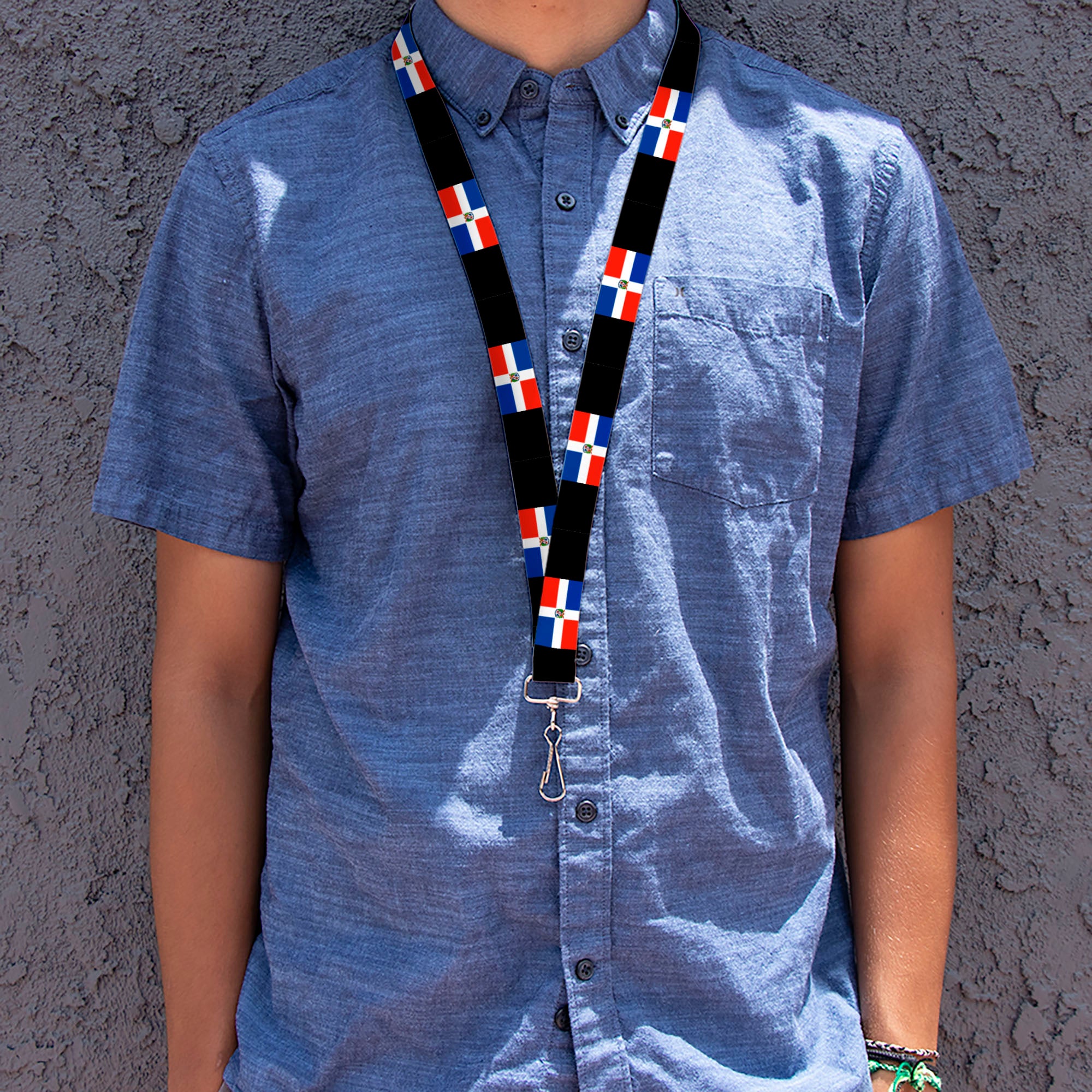 Lanyard - 1.0" - Dominican Republic Flags Black Lanyards Buckle-Down