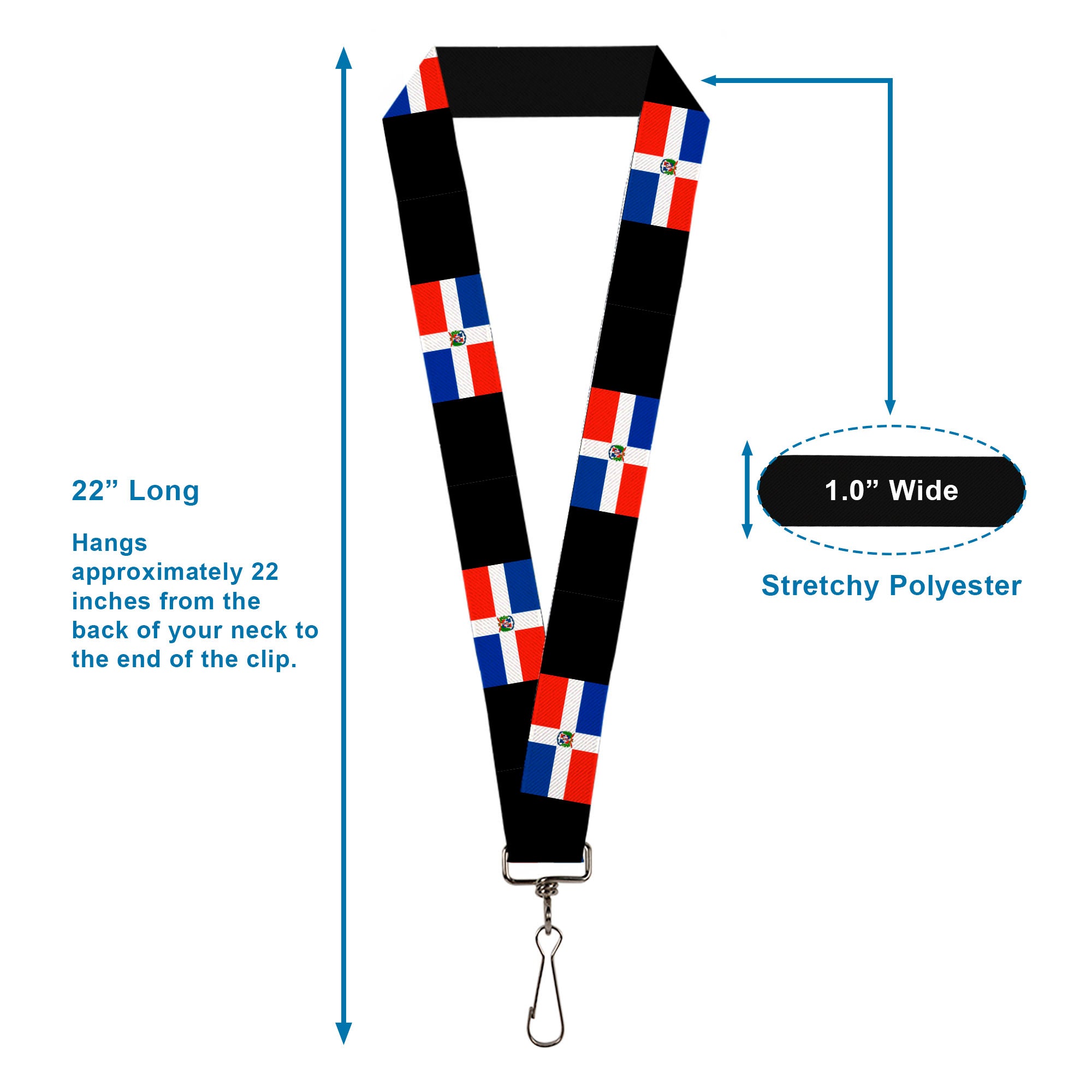 Lanyard - 1.0" - Dominican Republic Flags Black Lanyards Buckle-Down