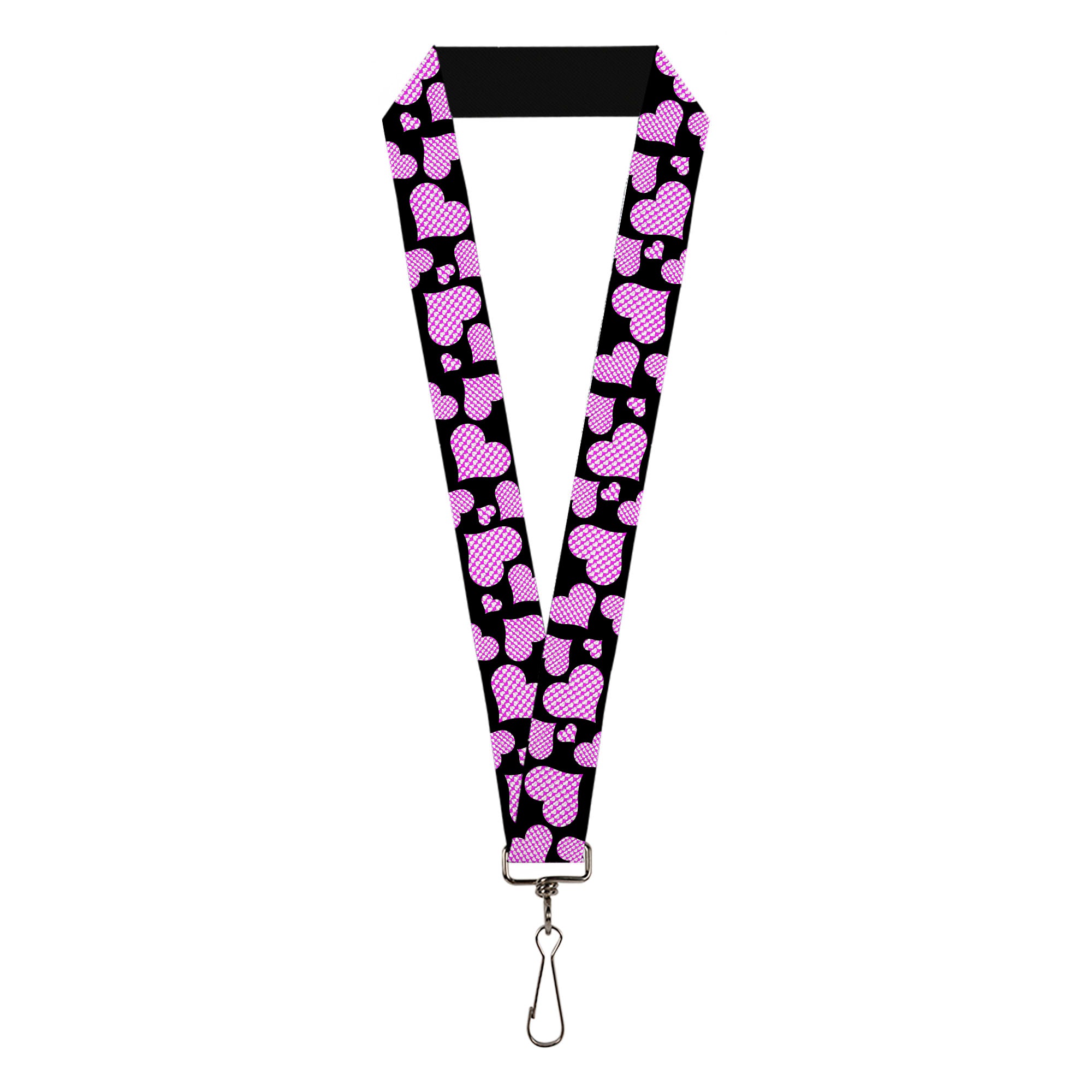 Lanyard - 1.0" - Eighties Hearts Black Fuchsia White Lanyards Buckle-Down
