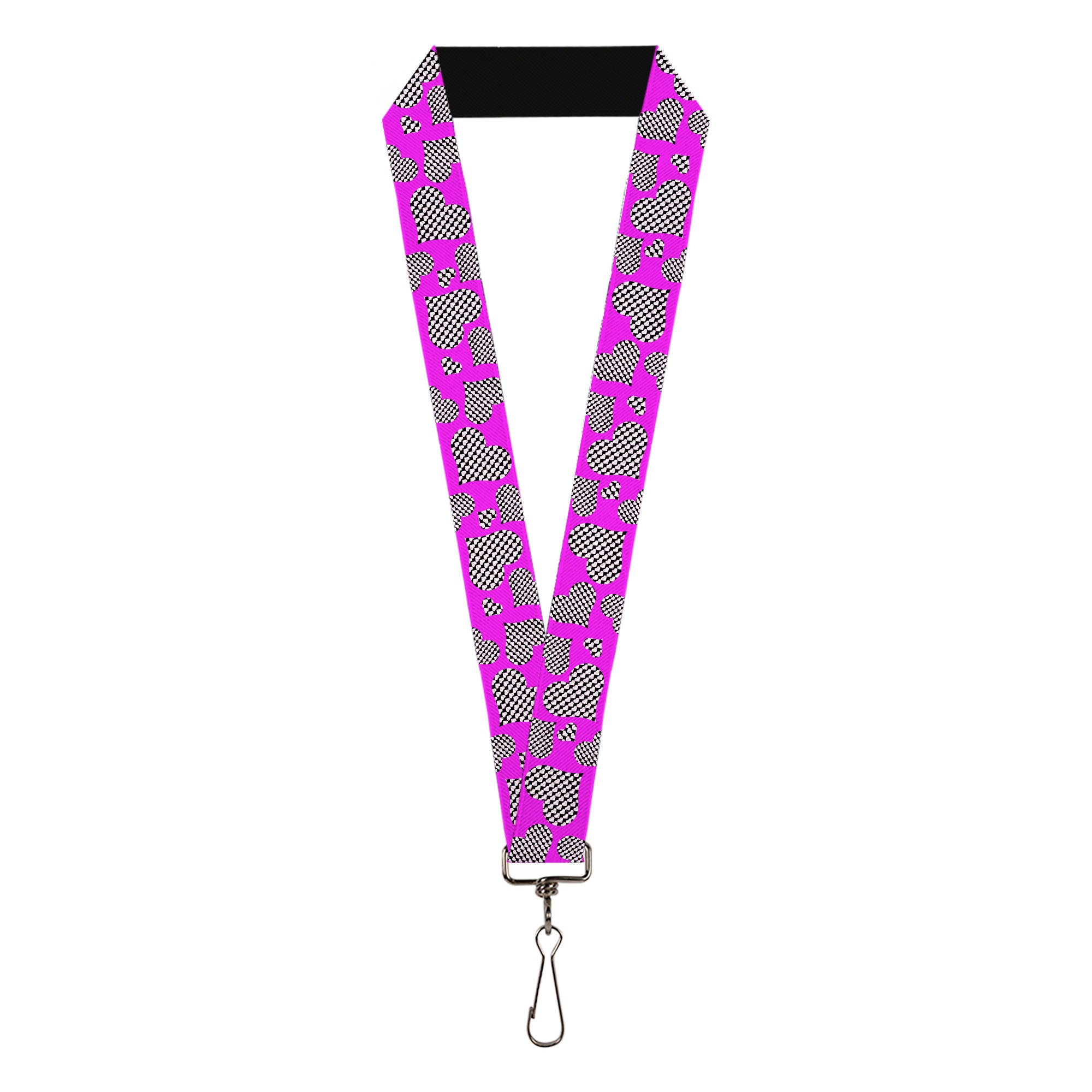 Lanyard - 1.0" - Eighties Hearts Fuchsia Black White Lanyards Buckle-Down
