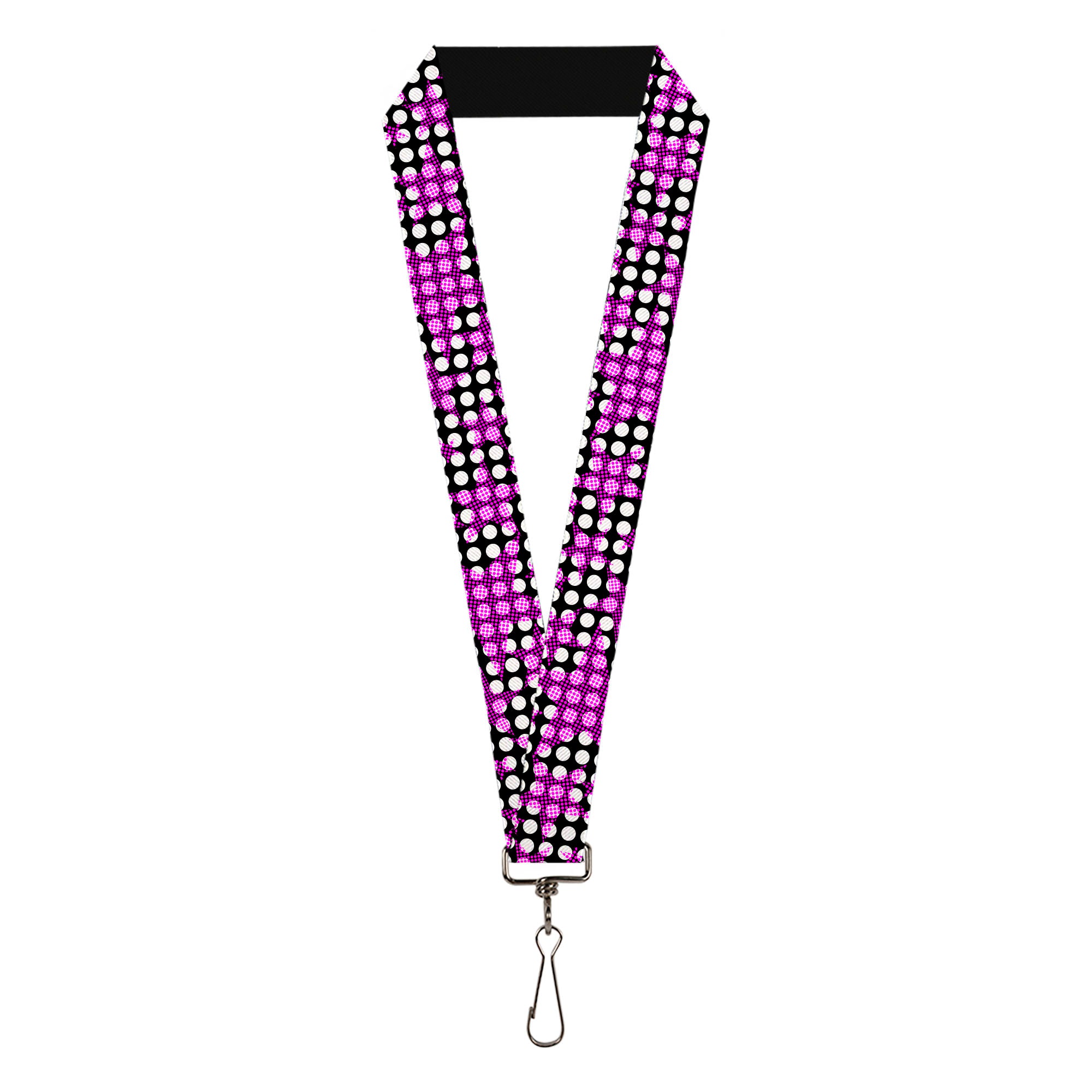 Lanyard - 1.0" - Eighties Stars1 Black White Fuchsia Lanyards Buckle-Down
