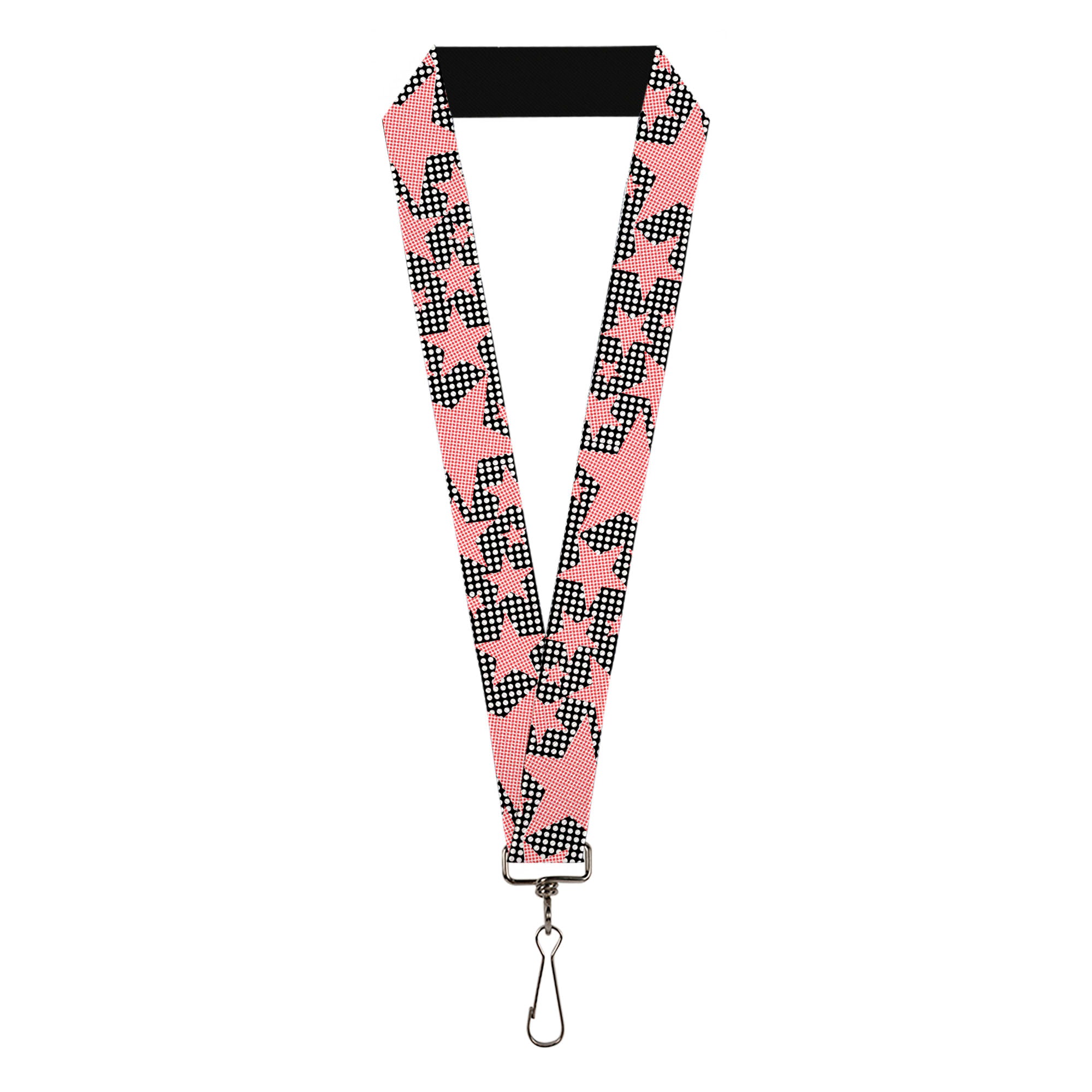 Lanyard - 1.0" - Eighties Stars2 Black White Red Lanyards Buckle-Down
