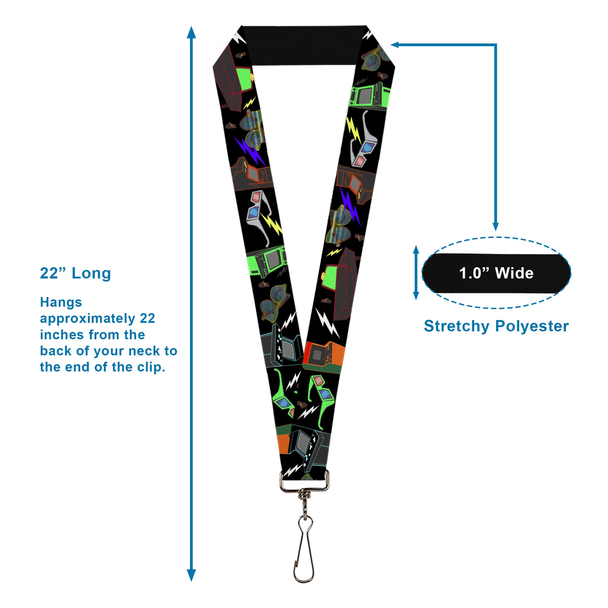 Lanyard - 1.0" - Eighties Arcade Black Lanyards Buckle-Down