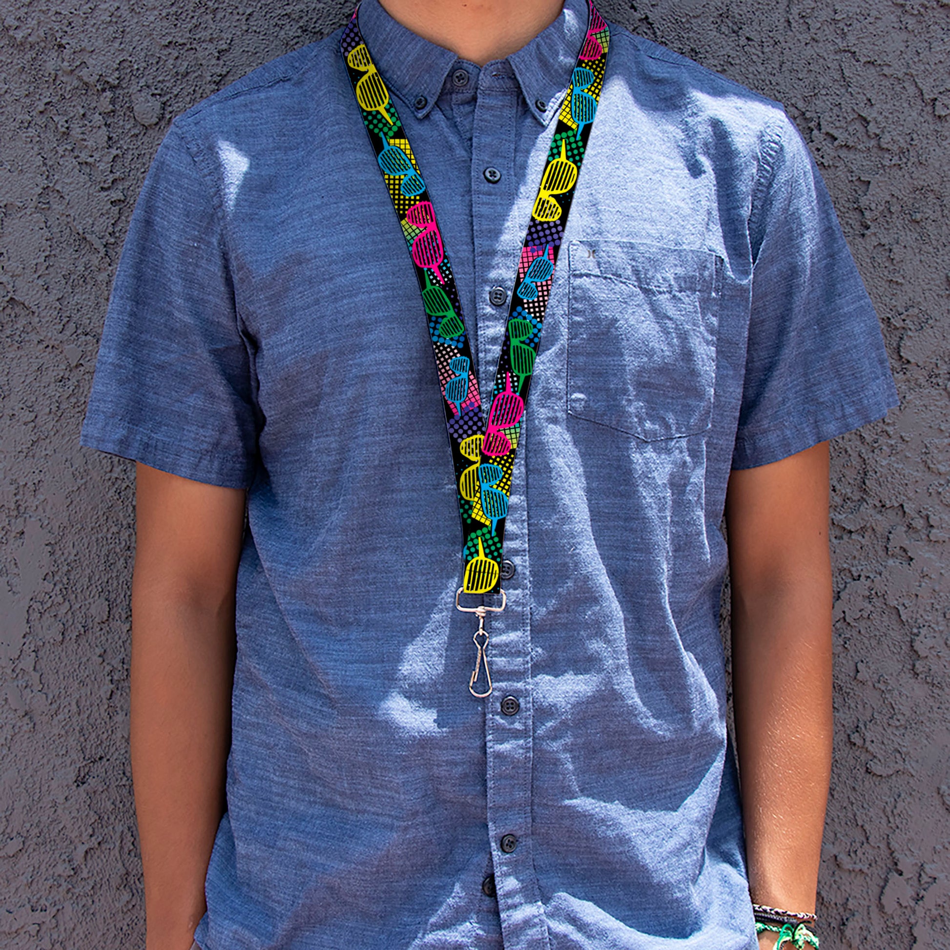 Lanyard - 1.0" - Eighties Shades Black Neon Lanyards Buckle-Down