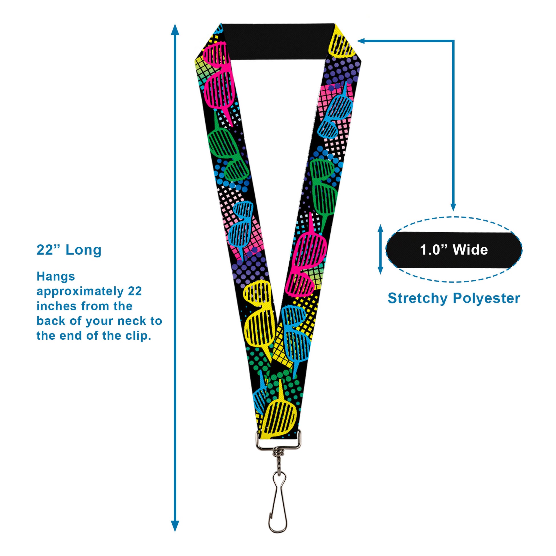 Lanyard - 1.0" - Eighties Shades Black Neon Lanyards Buckle-Down
