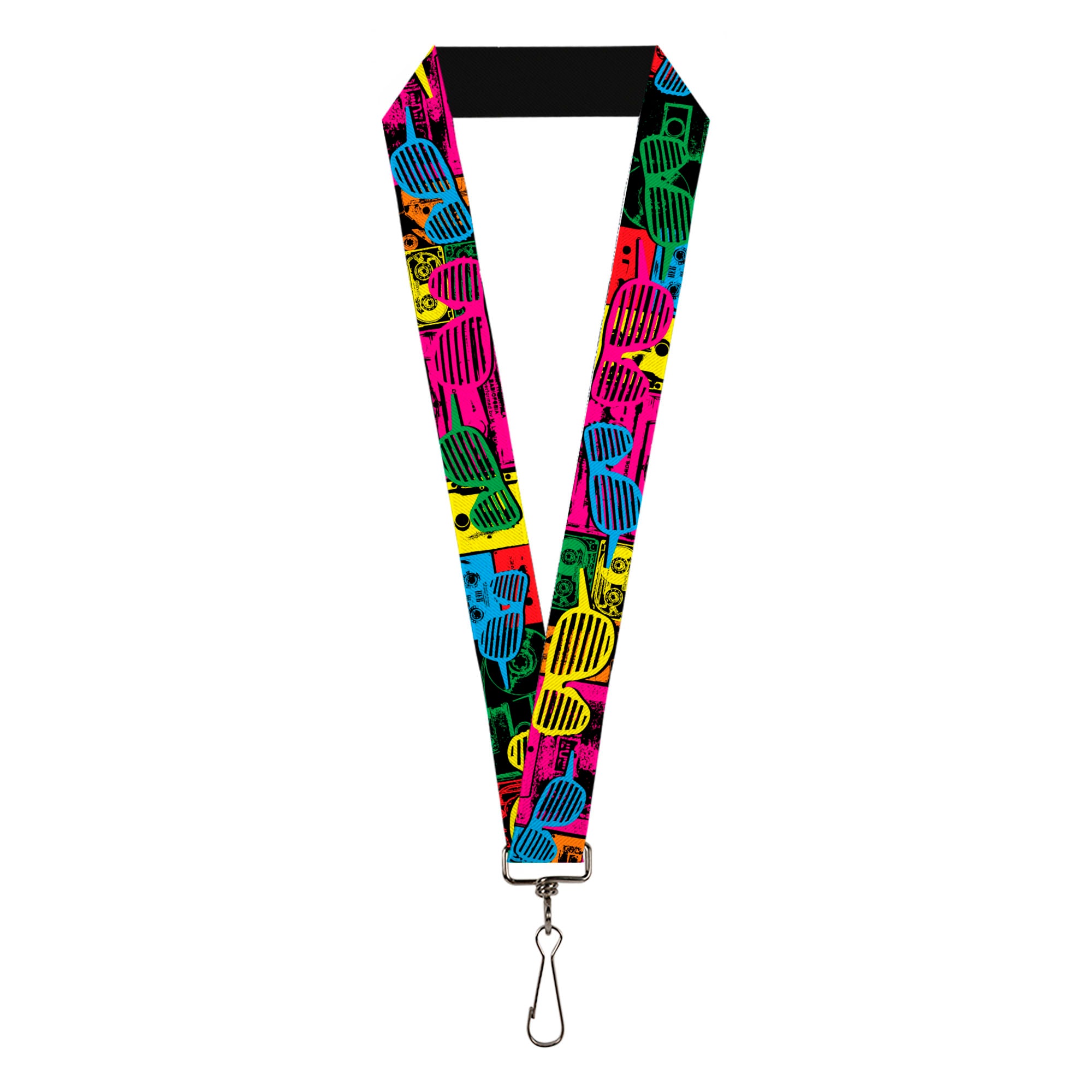 Lanyard - 1.0" - Eighties Shades Tapes Black Neon Lanyards Buckle-Down