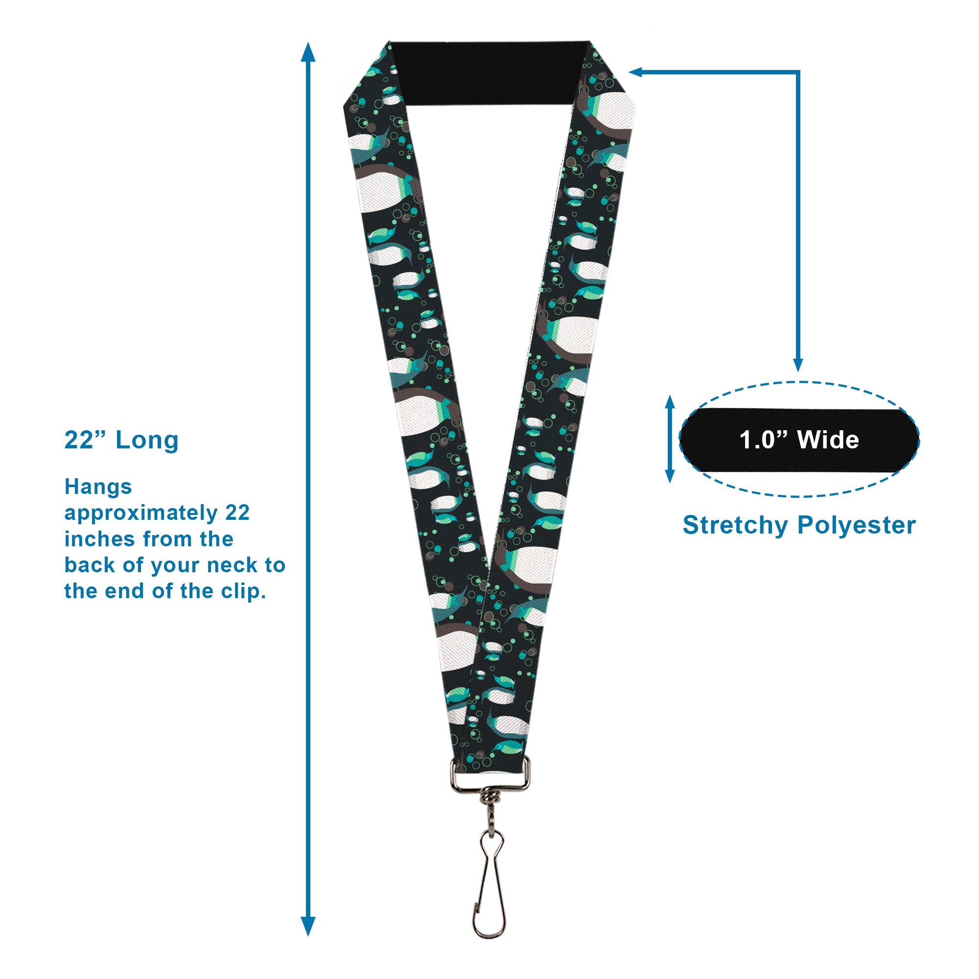 Lanyard - 1.0" - Emperor Penguins w Bubbles Black Gray Turqs Lanyards Buckle-Down