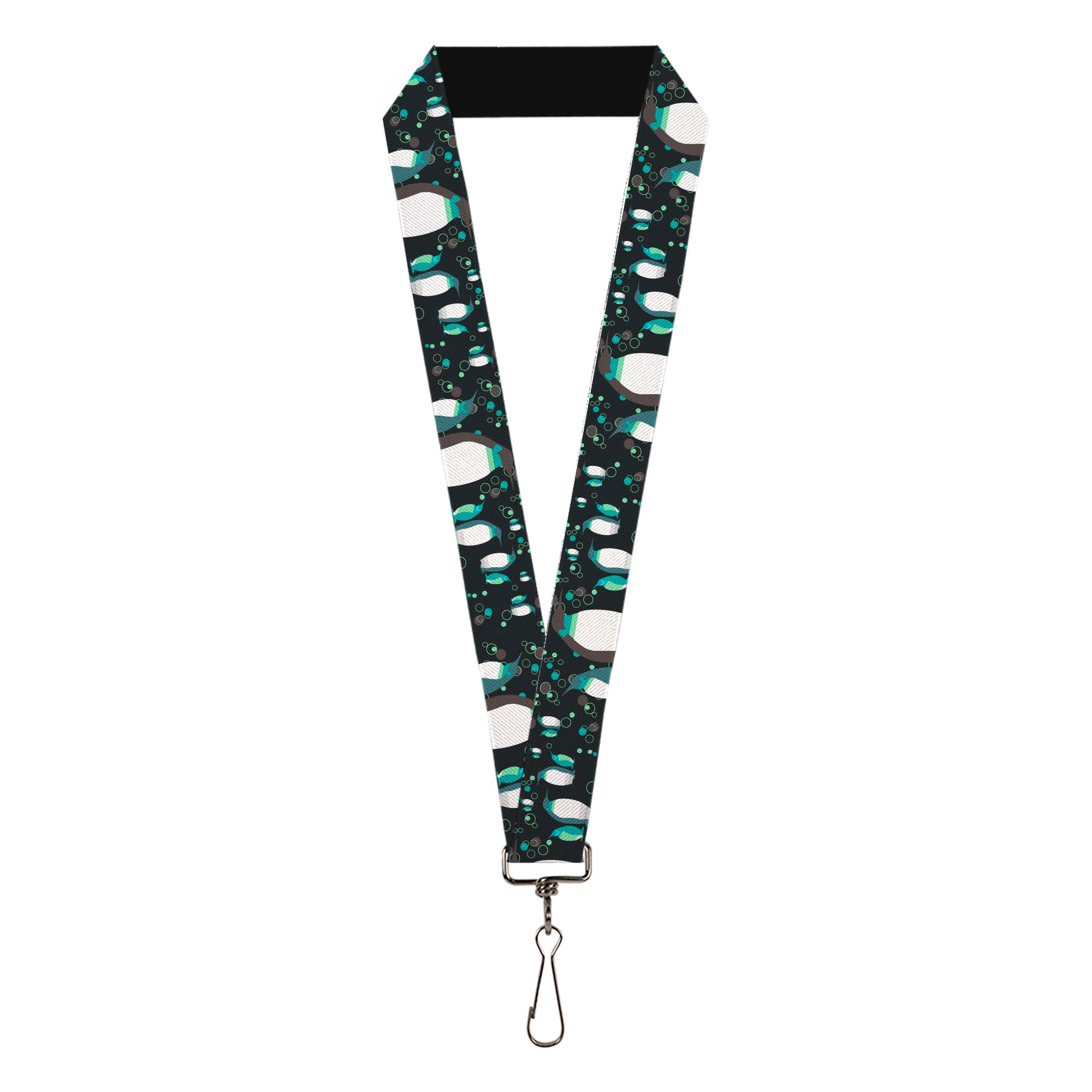 Lanyard - 1.0" - Emperor Penguins w Bubbles Black Gray Turqs Lanyards Buckle-Down