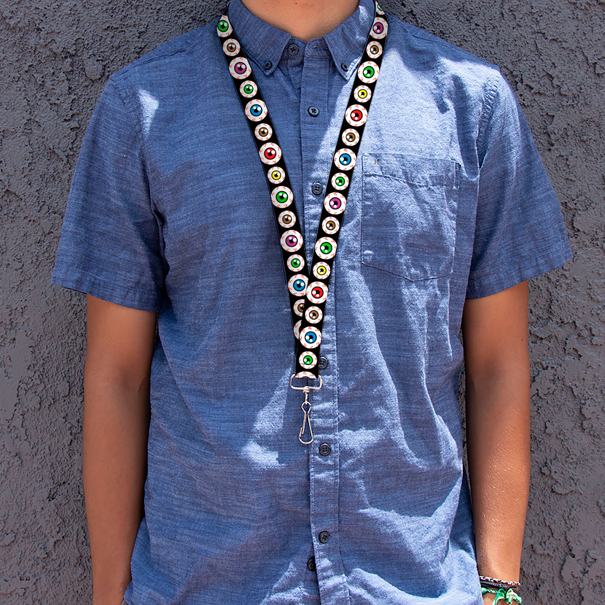 Lanyard - 1.0" - Eyeballs Black Multi Color Lanyards Buckle-Down