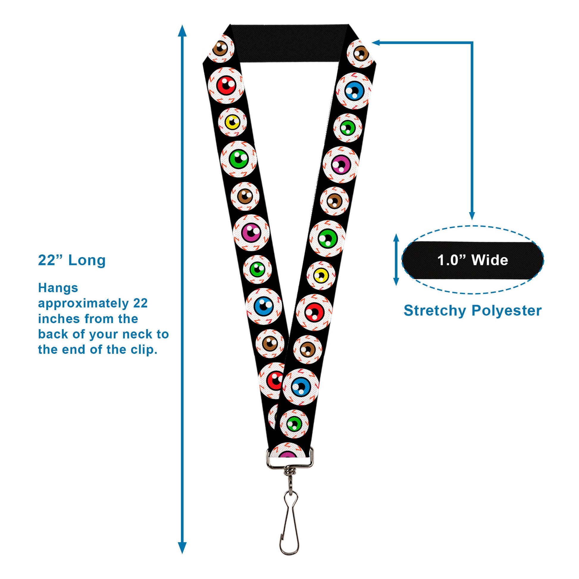 Lanyard - 1.0" - Eyeballs Black Multi Color Lanyards Buckle-Down