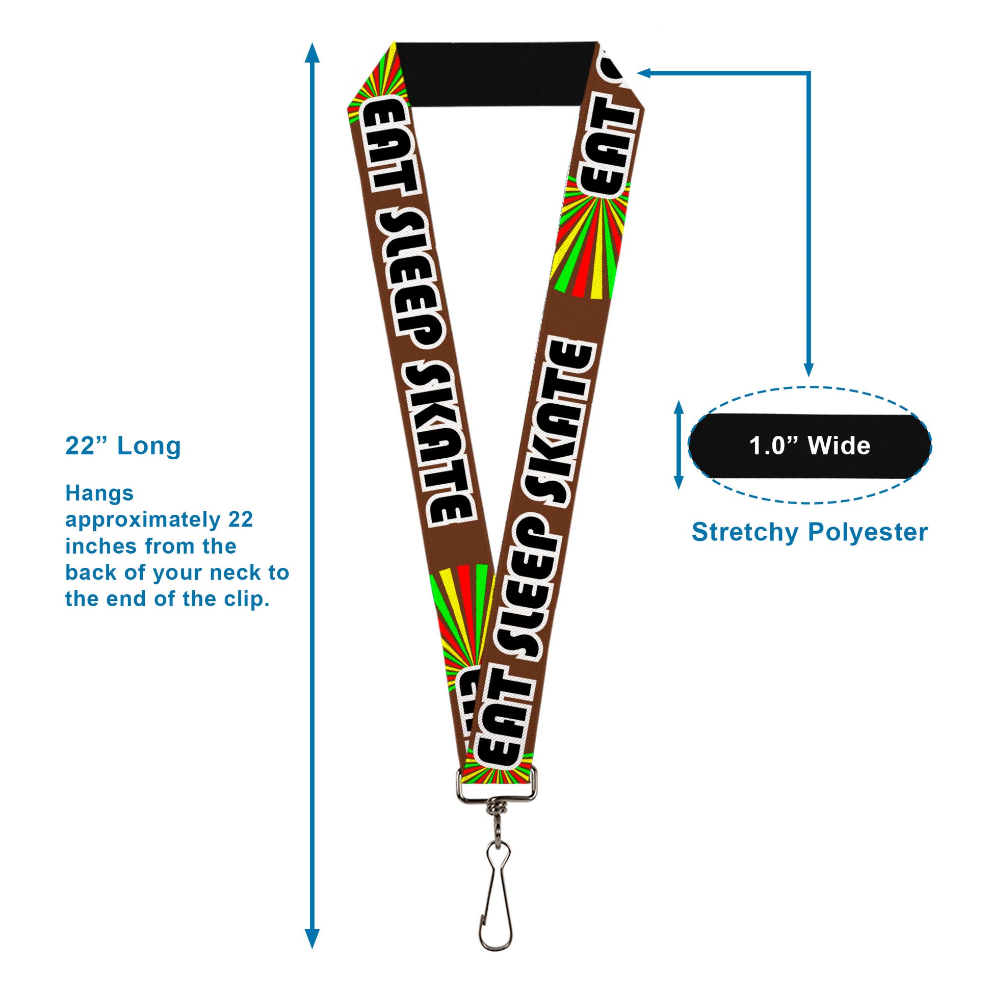 Lanyard - 1.0" - EAT SLEEP SKATE Brown Rasta Burst Lanyards Buckle-Down