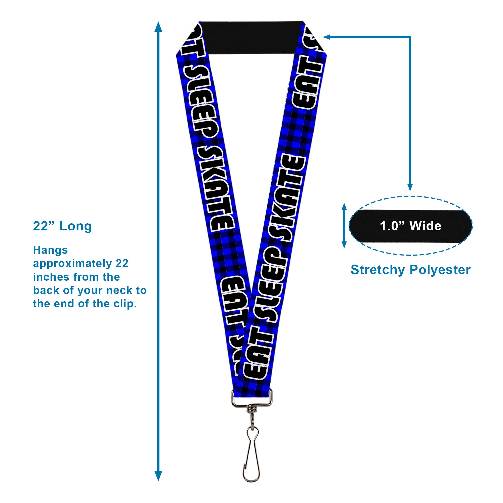 Lanyard - 1.0" - EAT SLEEP SKATE Buffalo Plaid Blue Lanyards Buckle-Down