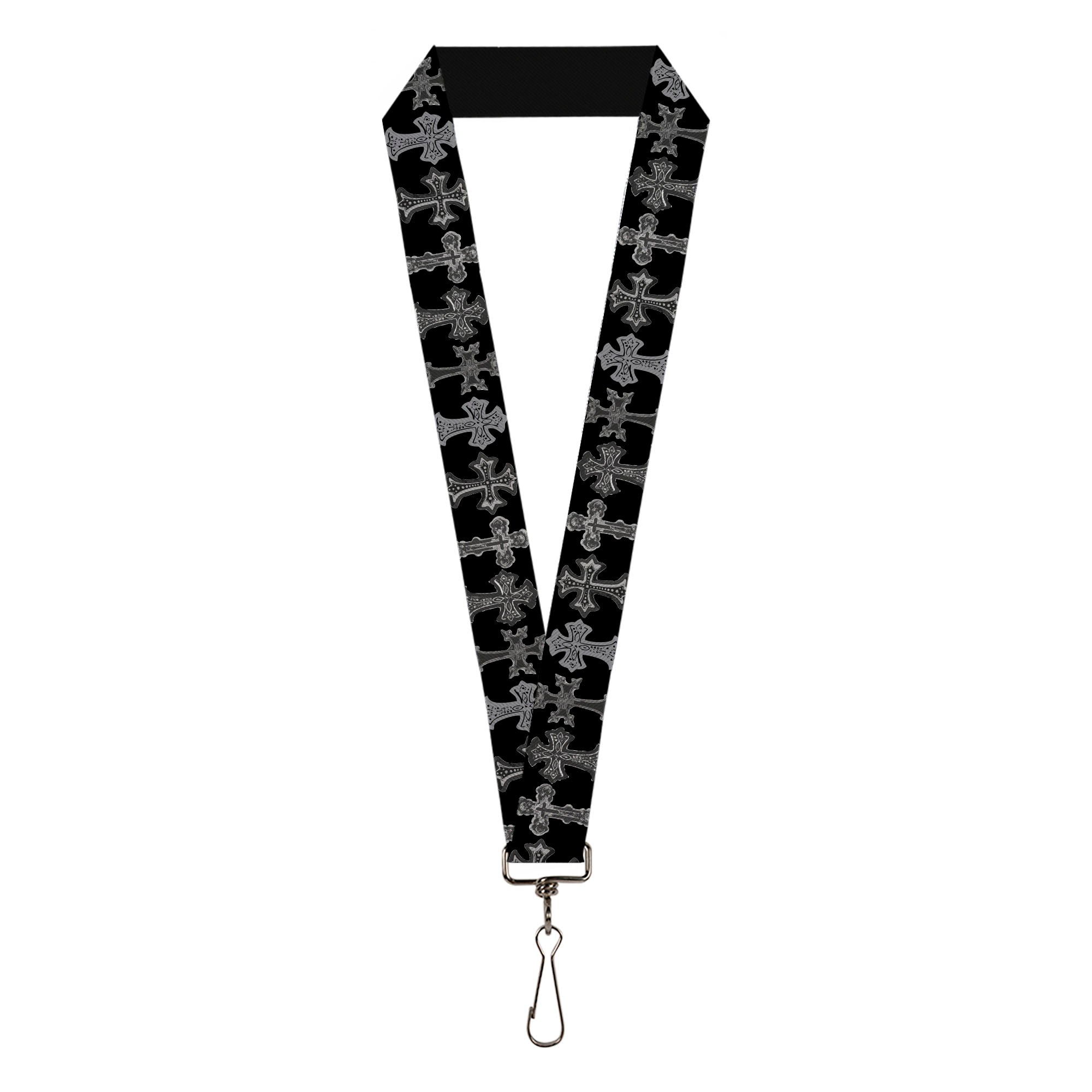 Lanyard - 1.0" - Elegant Crosses Black Grays Lanyards Buckle-Down