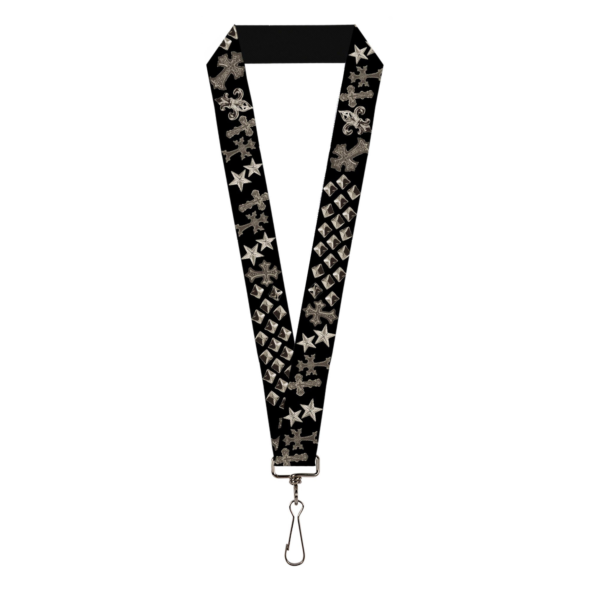 Lanyard - 1.0" - Elegant Crosses Stars Studs Black Grays Lanyards Buckle-Down
