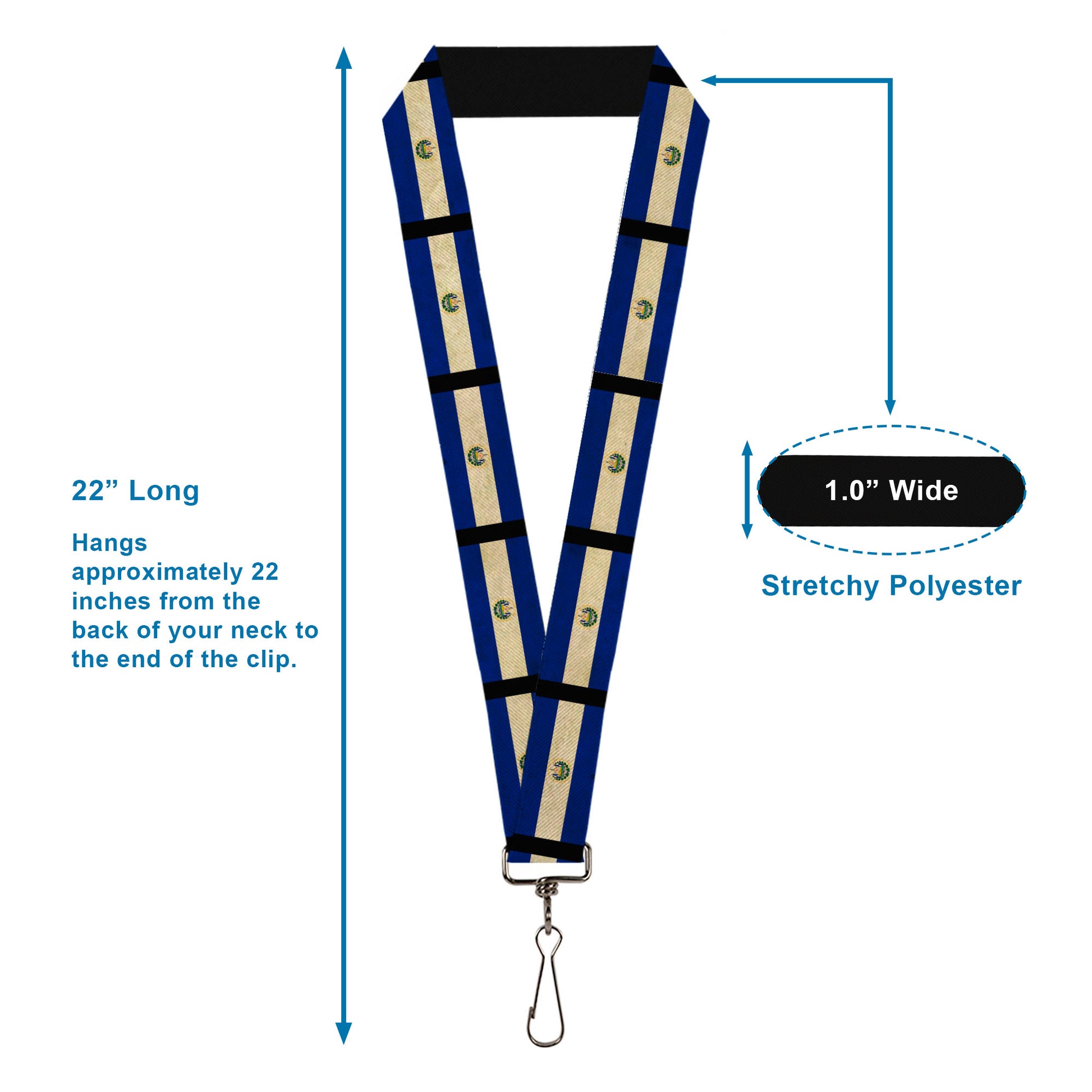 Lanyard - 1.0" - El Salvador Flag Black Lanyards Buckle-Down
