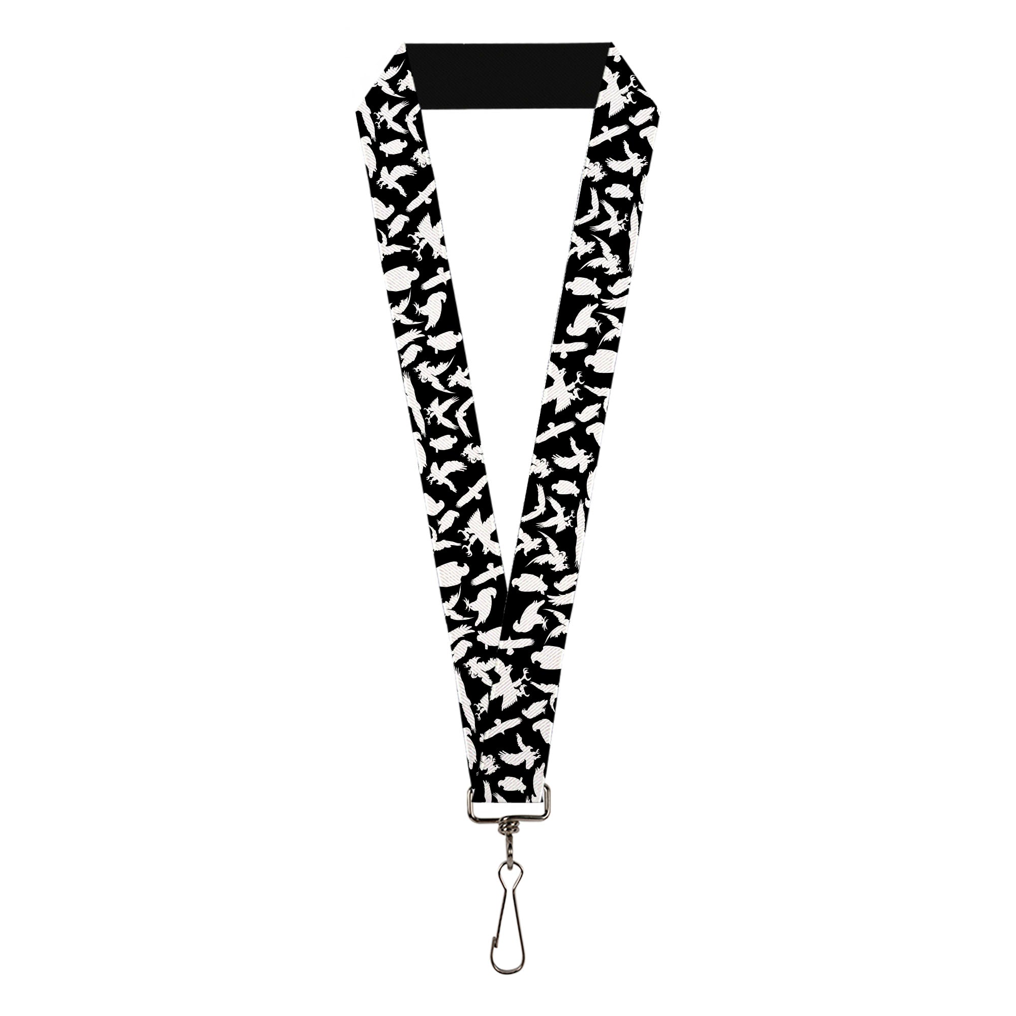 Lanyard - 1.0" - Eagle Silhouettes Scattered Black White Lanyards Buckle-Down