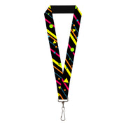 Lanyard - 1.0" - Eighties Party2 Black Multi Neon Lanyards Buckle-Down