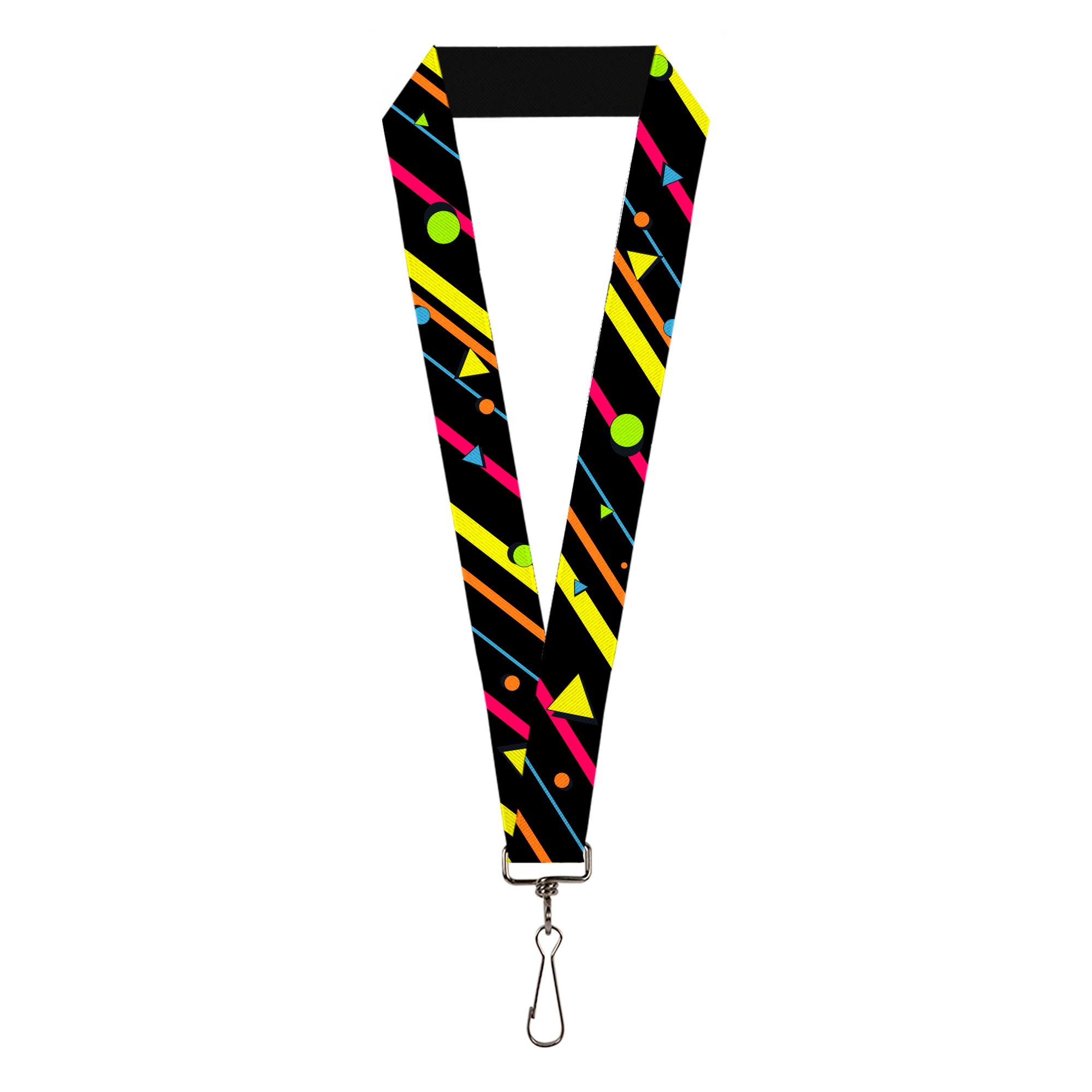 Lanyard - 1.0" - Eighties Party2 Black Multi Neon Lanyards Buckle-Down
