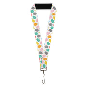 Lanyard - 1.0" - Easter Eggs Decorated Eggs Scattered White/Multi Color Lanyards Buckle-Down