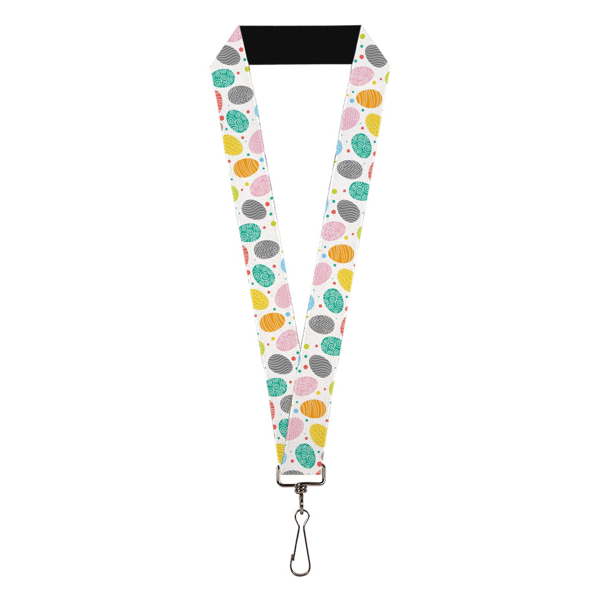 Lanyard - 1.0" - Easter Eggs Decorated Eggs Scattered White/Multi Color Lanyards Buckle-Down
