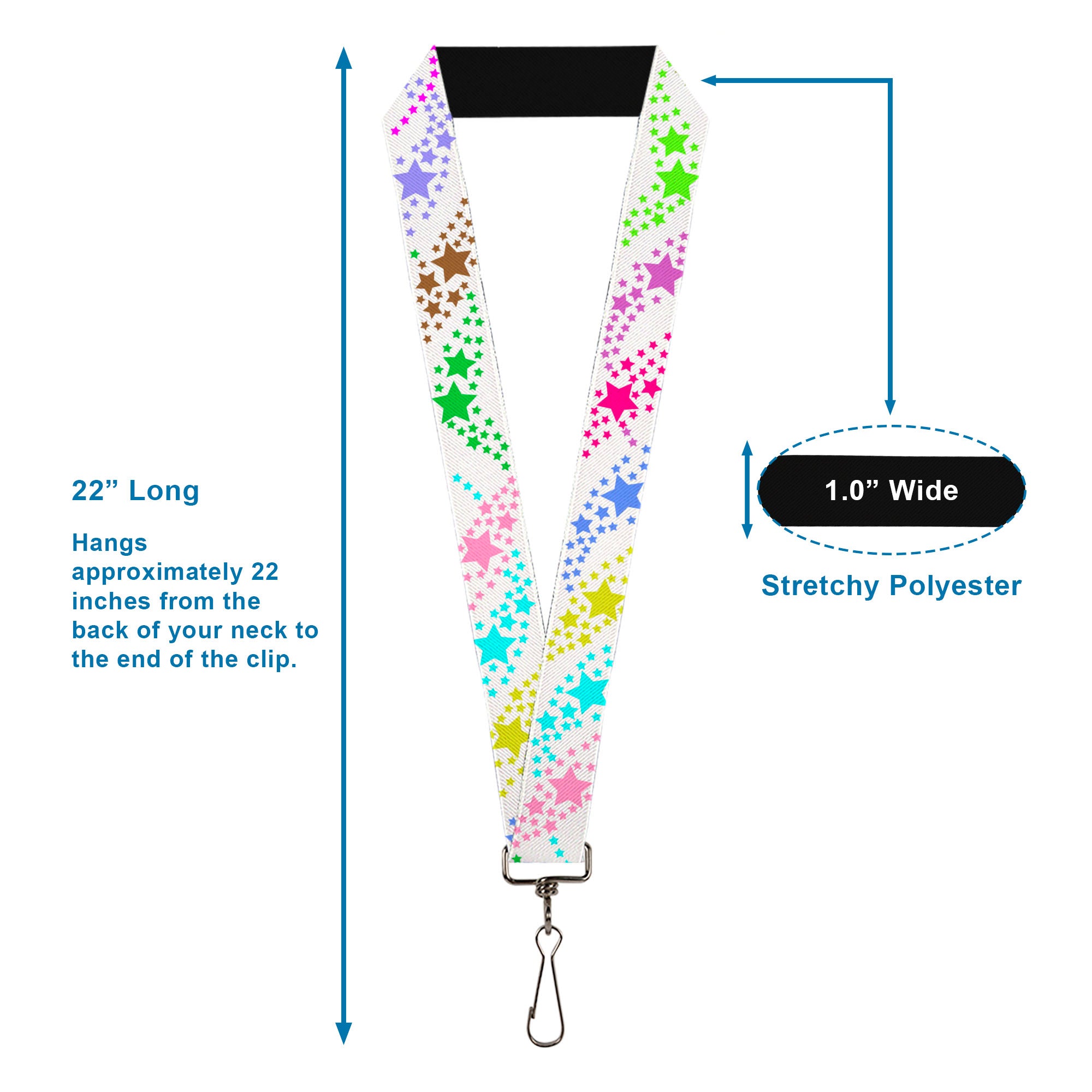 Lanyard - 1.0" - Falling Stars White Multi Color Lanyards Buckle-Down