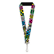 Lanyard - 1.0" - Funky Checkers Black White Neon Lanyards Buckle-Down
