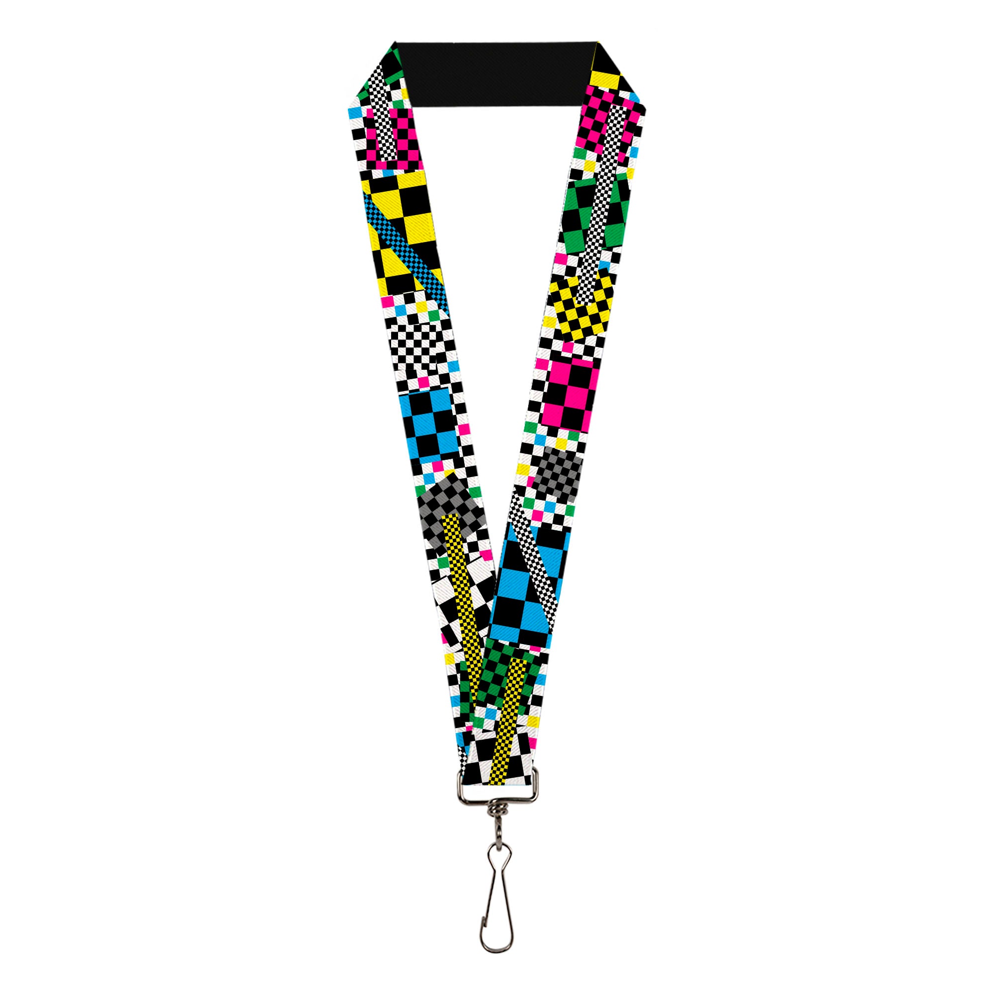 Lanyard - 1.0" - Funky Checkers Black White Neon Lanyards Buckle-Down