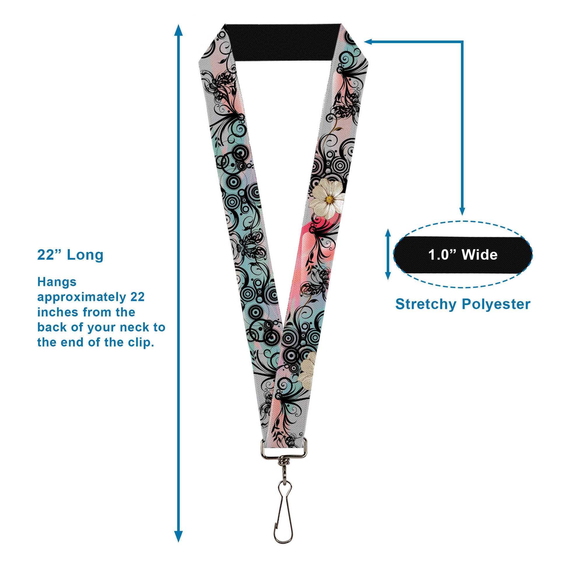 Lanyard - 1.0" - Flowers w Filigree Pink Lanyards Buckle-Down
