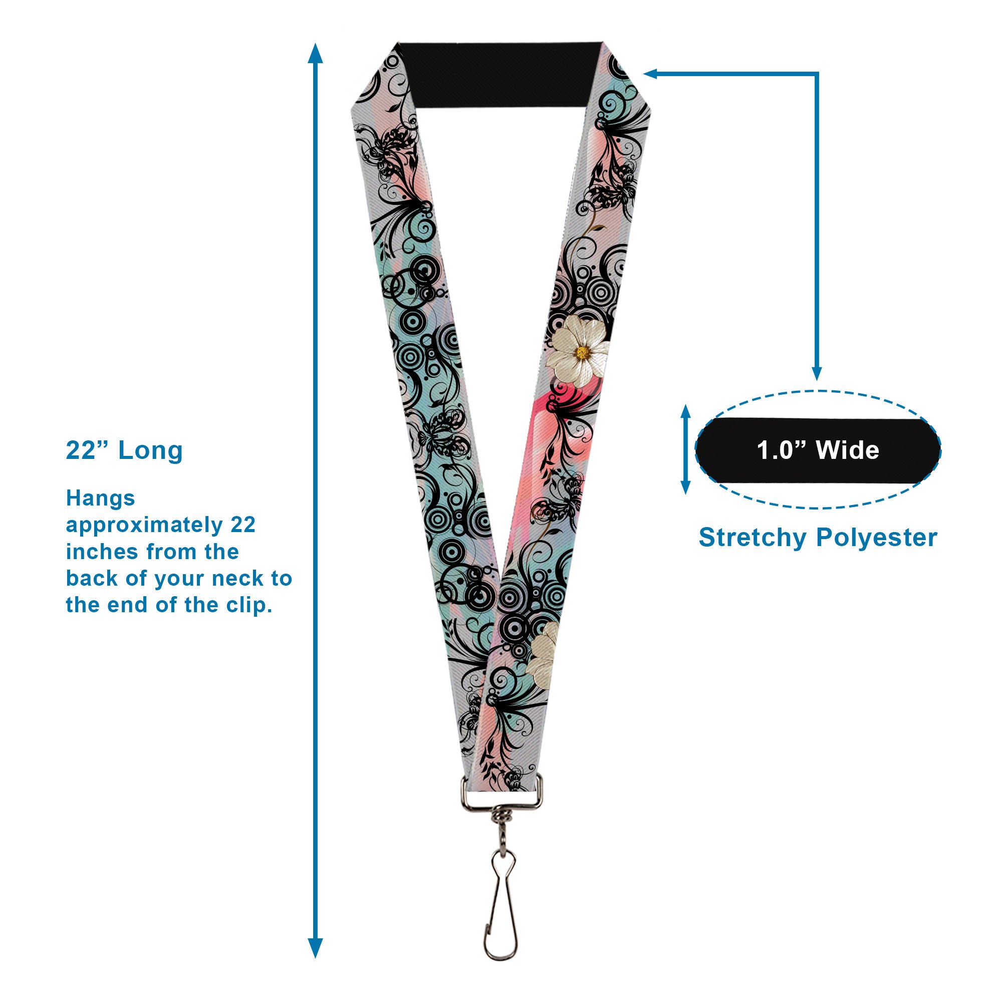 Lanyard - 1.0" - Flowers w Filigree Pink Lanyards Buckle-Down