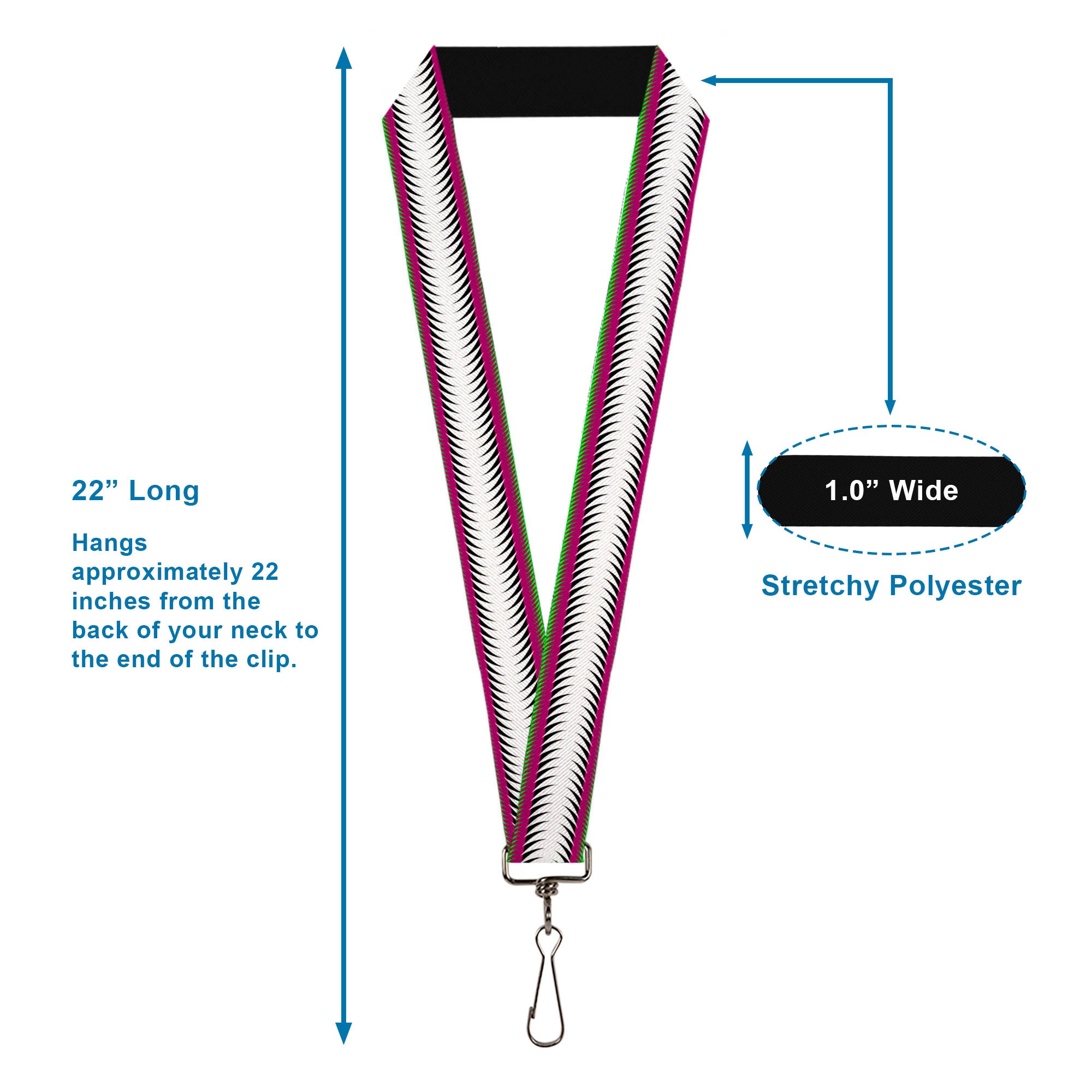 Lanyard - 1.0" - Fish Tail Fuchsia Black White Lanyards Buckle-Down